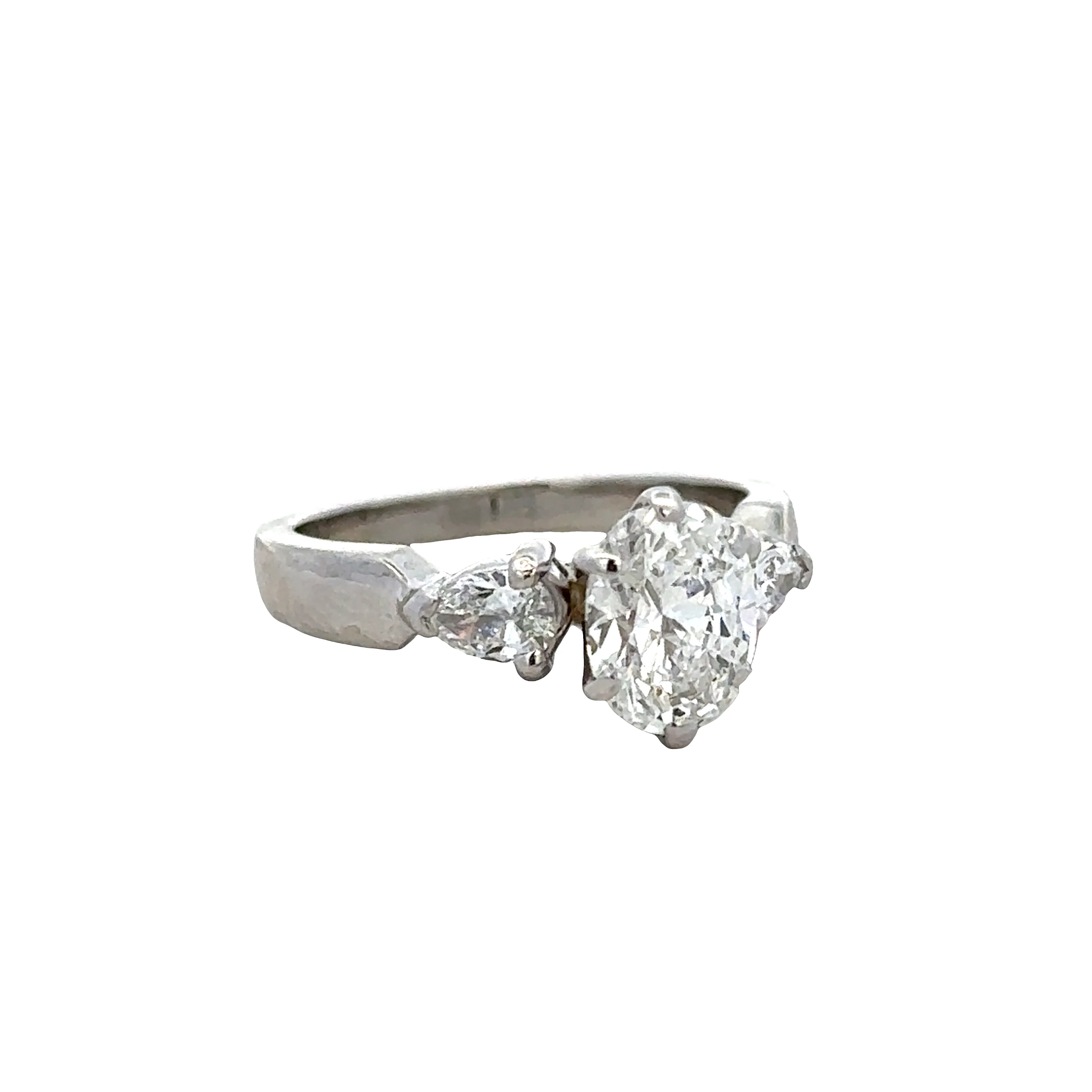 Platinum 1.23ct Oval Diamond Engagement Ring with Pear-Shaped Accents – Size 5 - Image 2
