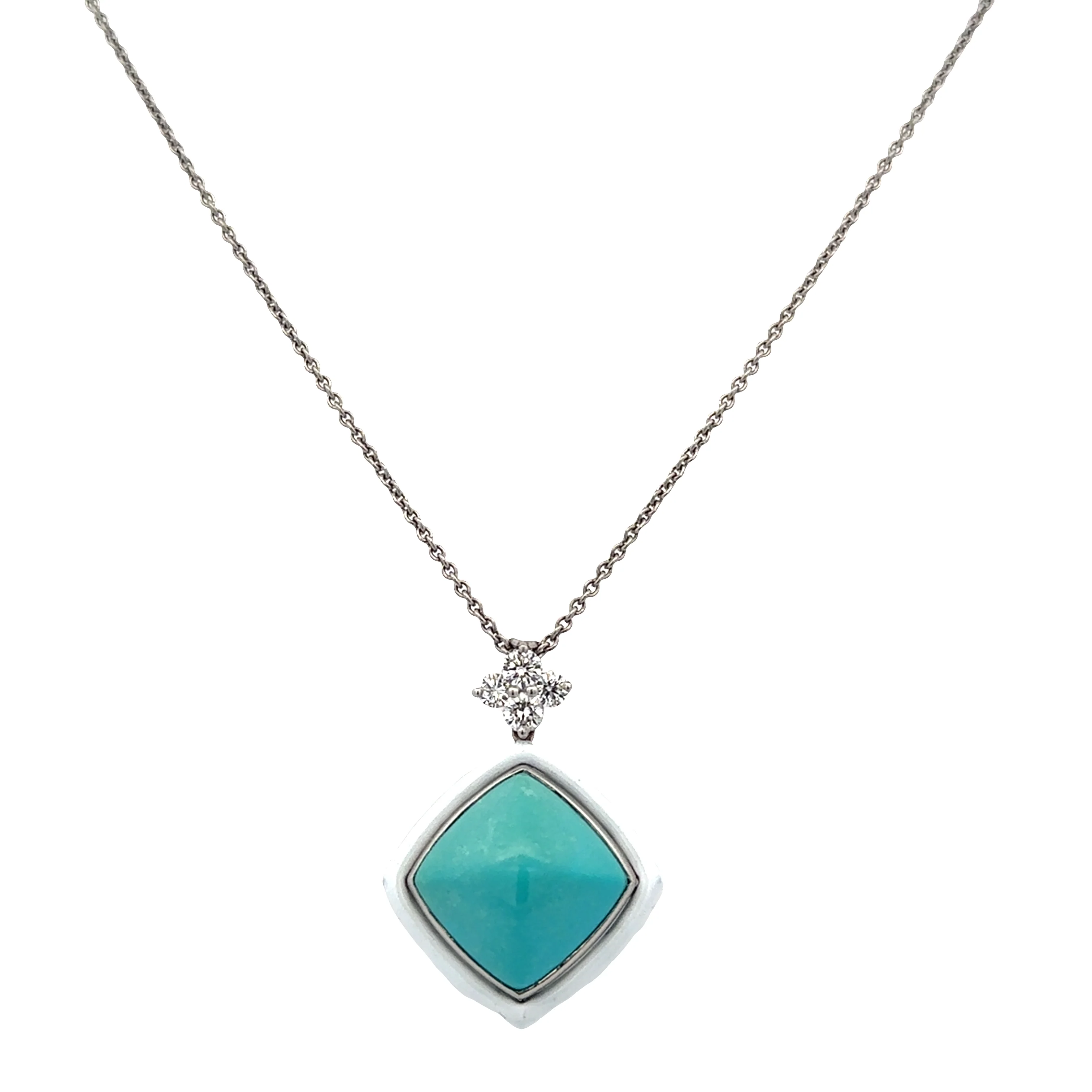 Platinum and 18k White Gold Turquoise and Diamond Pendant
