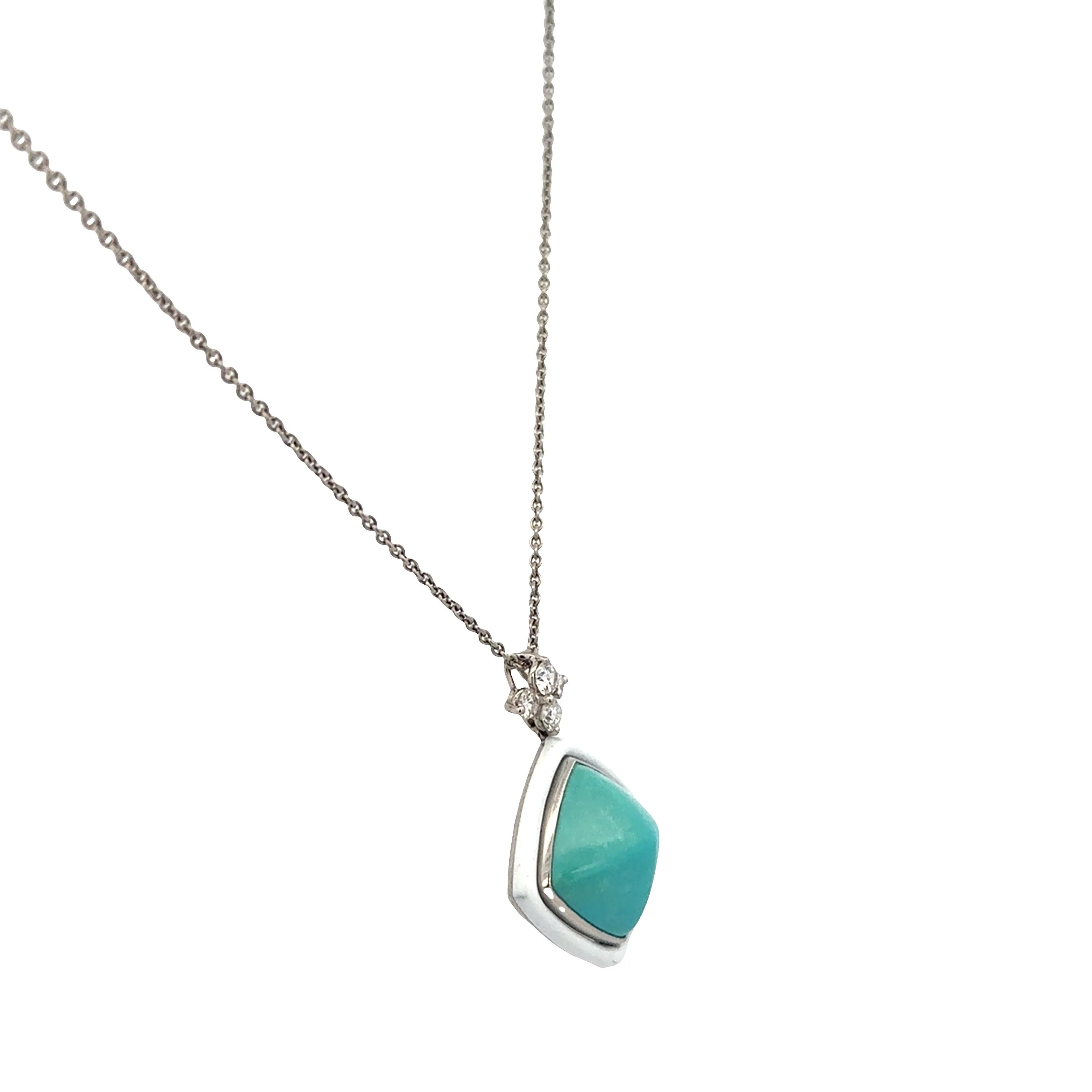 Platinum and 18k White Gold Turquoise and Diamond Pendant - Image 2