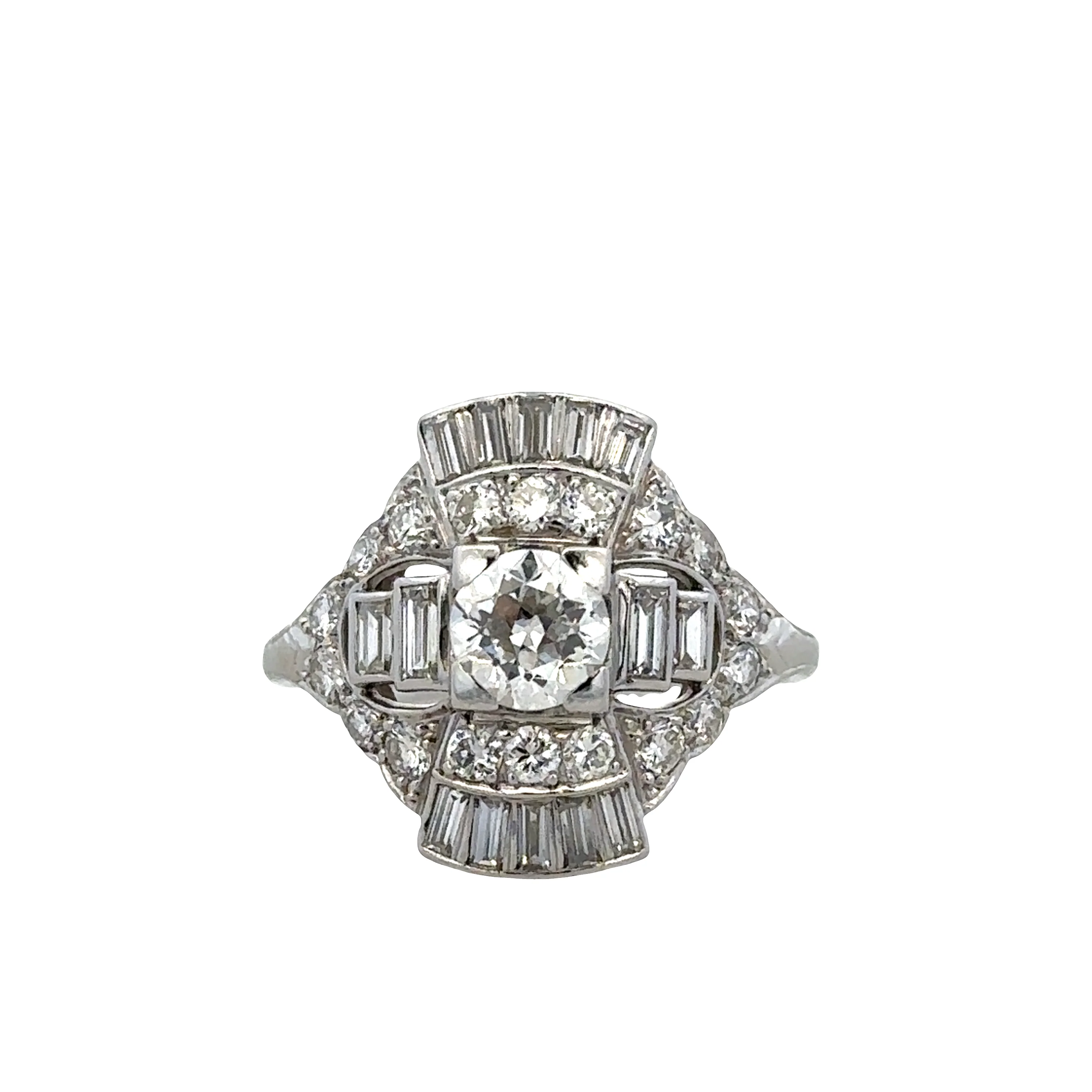 Platinum Art Deco Diamond Cocktail Ring – Size 6.75, Circa 1920s–30s