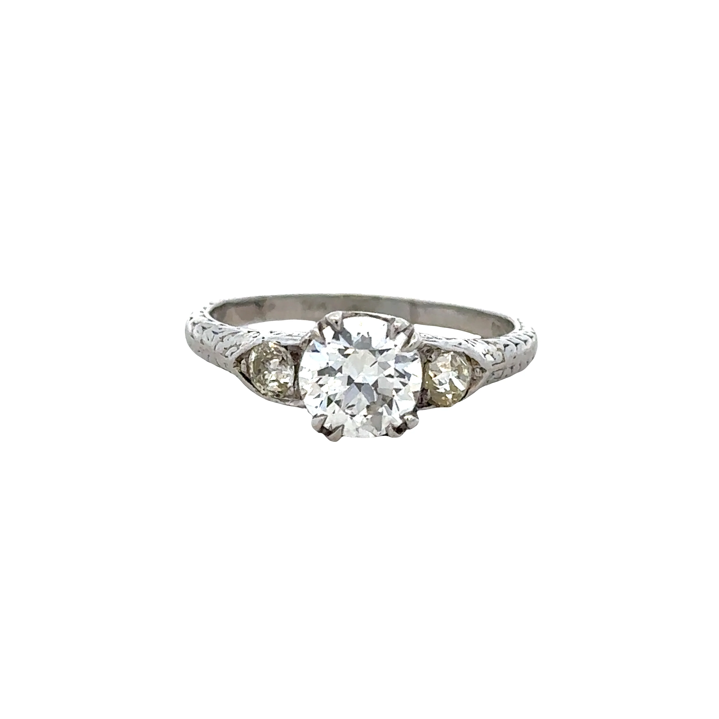 Platinum Art Deco Three-Stone Diamond Engagement Ring – Size 6.5, Circa 1930s