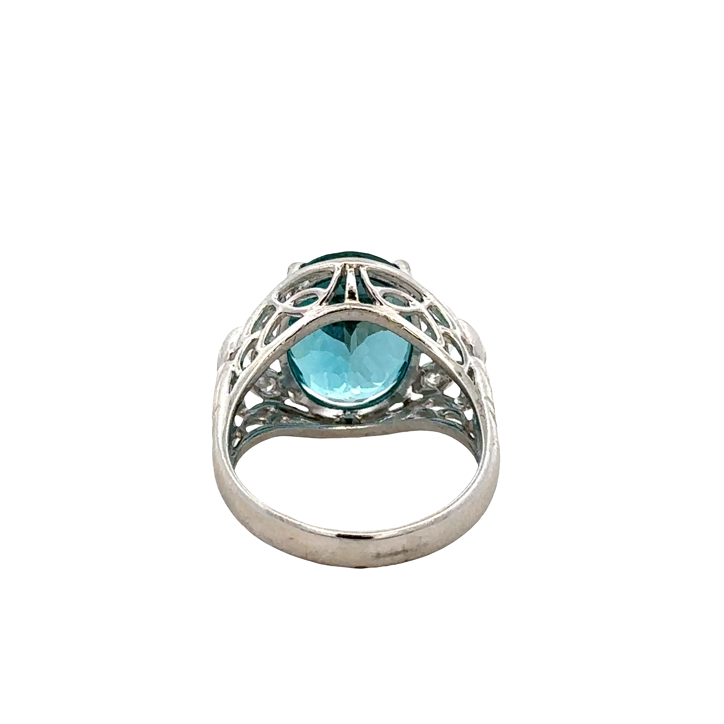 Platinum Blue Zircon and Diamond Foliate Ring – Size 9.5 - Image 3
