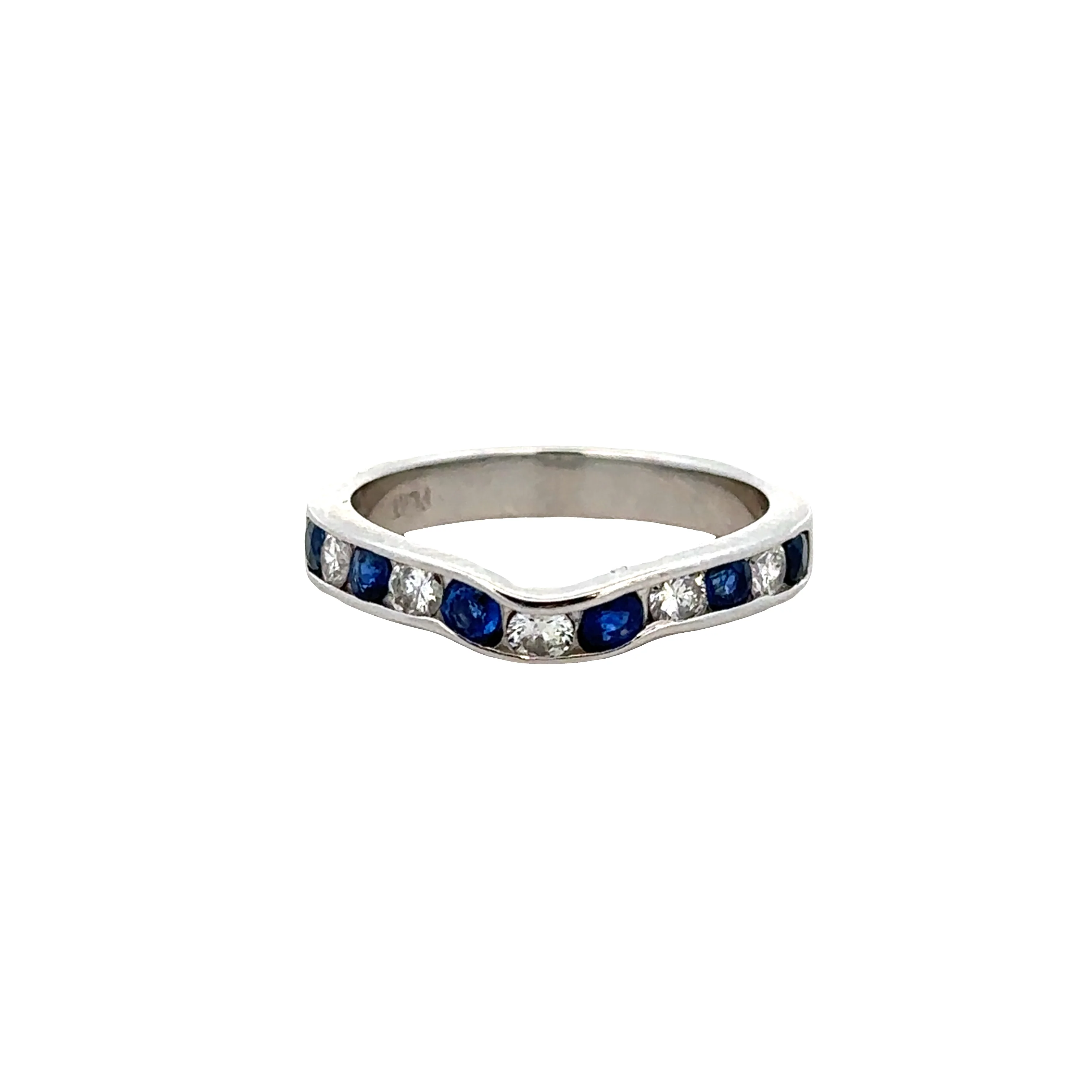 Platinum Contoured Sapphire and Diamond Band – Size 6.25