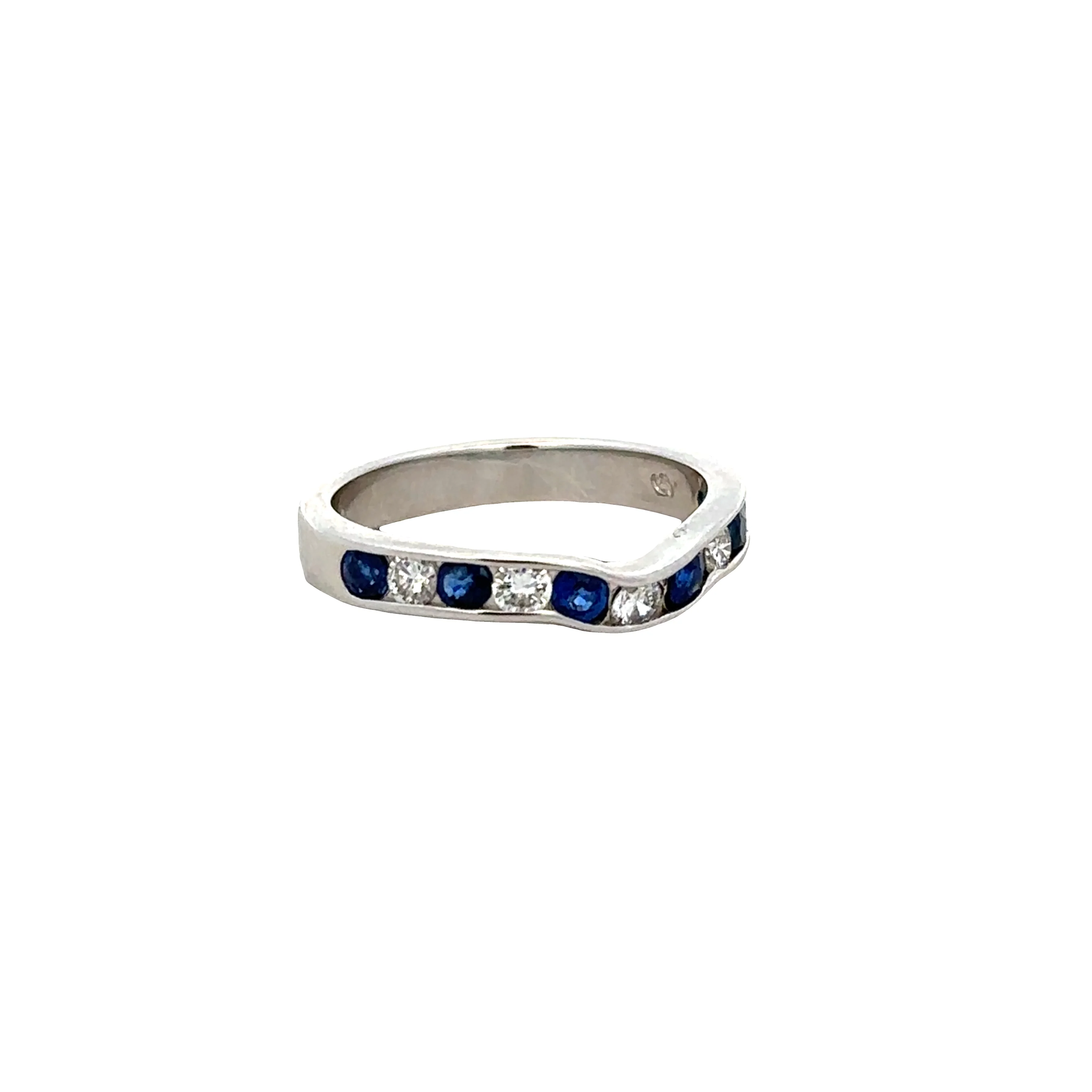 Platinum Contoured Sapphire and Diamond Band – Size 6.25 - Image 2