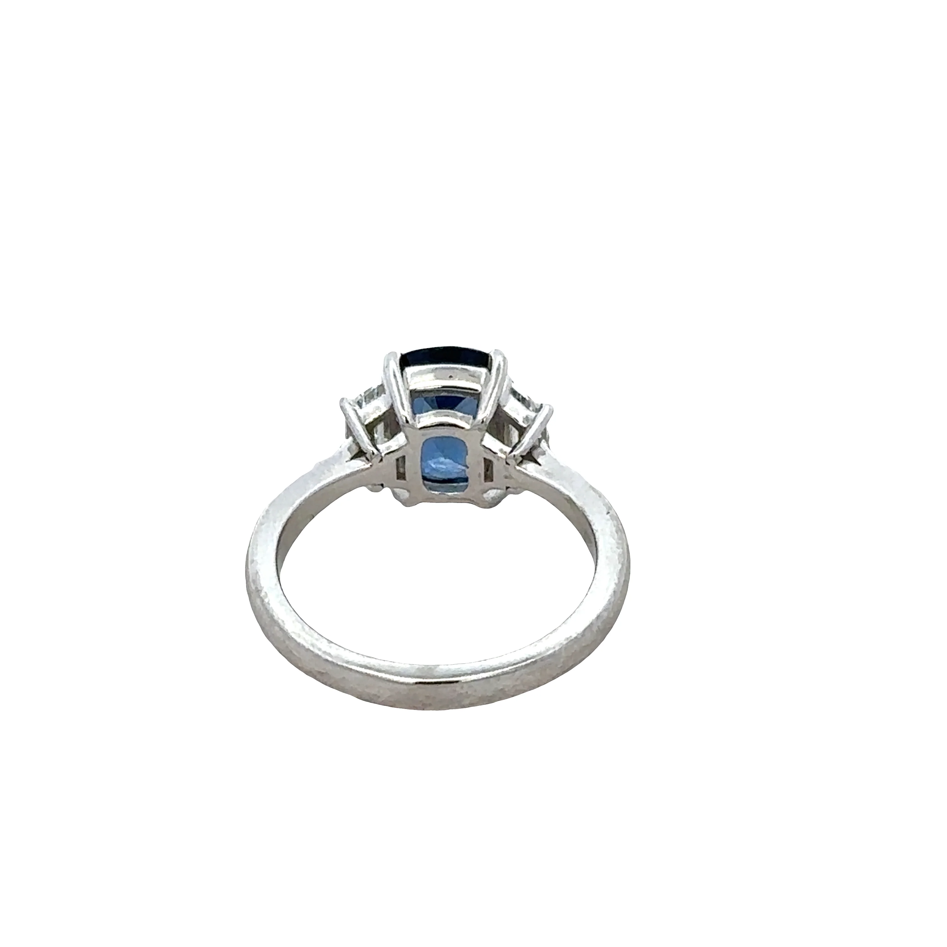 Platinum Cushion Cut Sapphire & Trapezoid Diamond Ring – Size 6.25 - Image 3