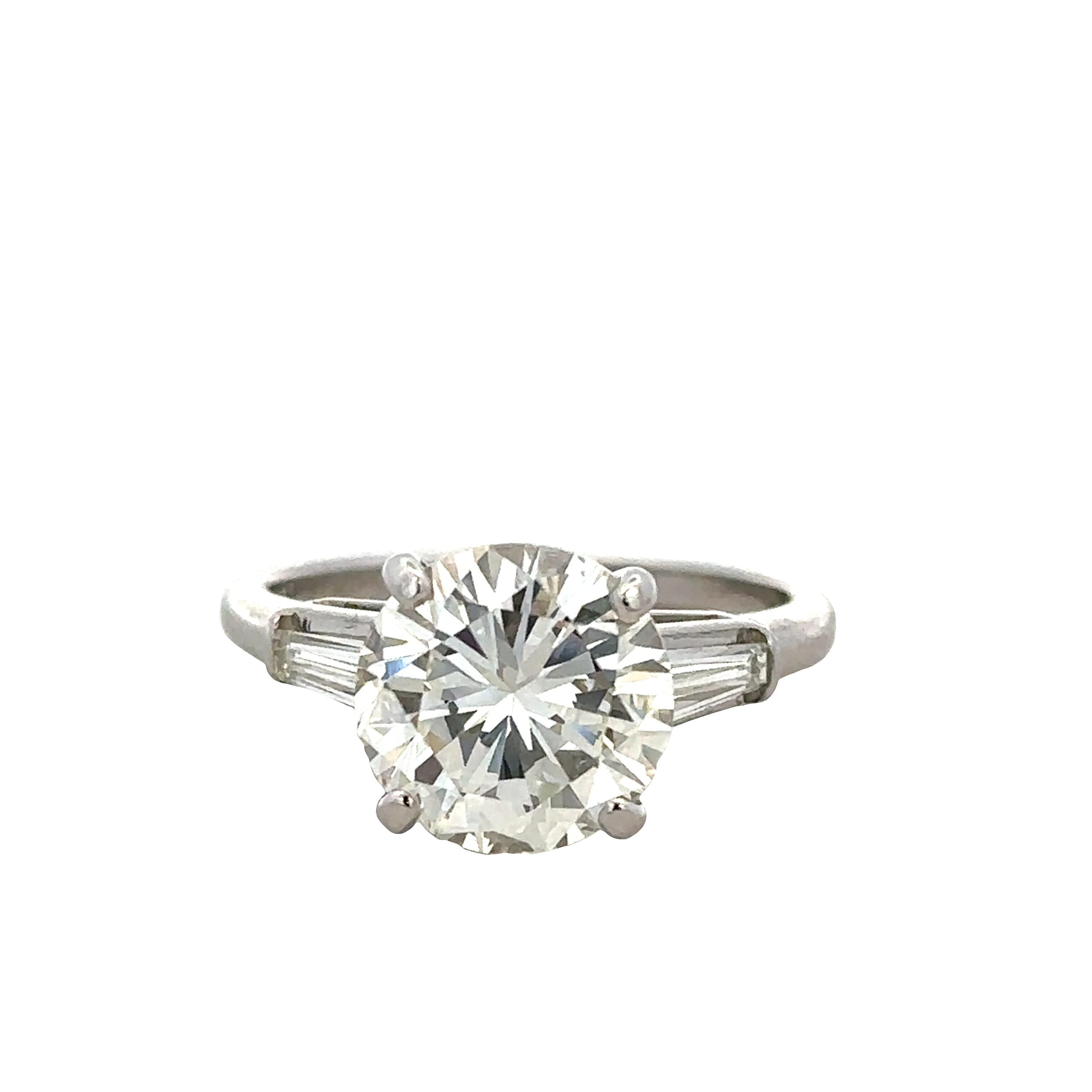 Platinum Diamond Engagement Ring with Tapered Baguette Accents