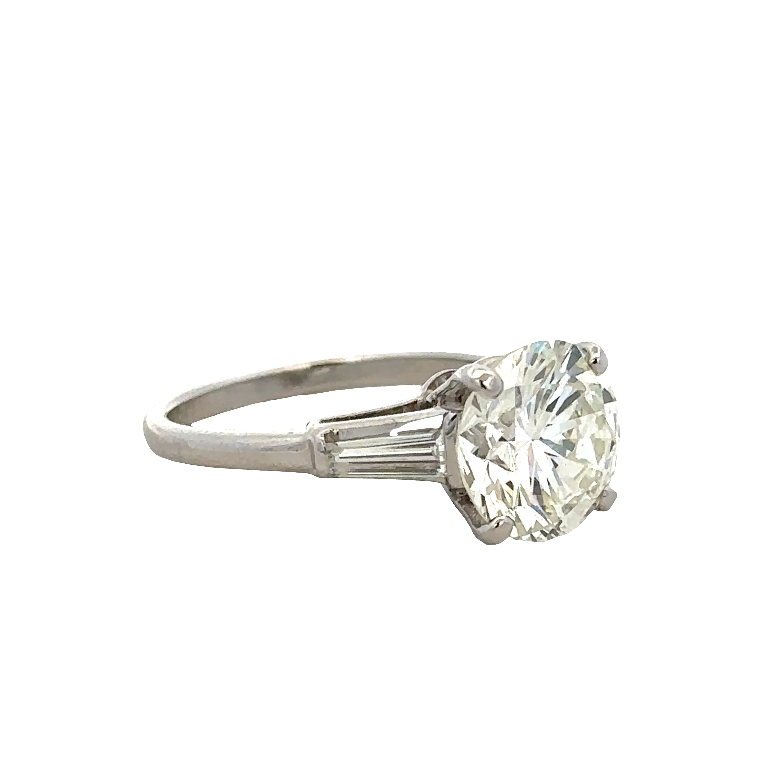 Platinum Diamond Engagement Ring with Tapered Baguette Accents - Image 2