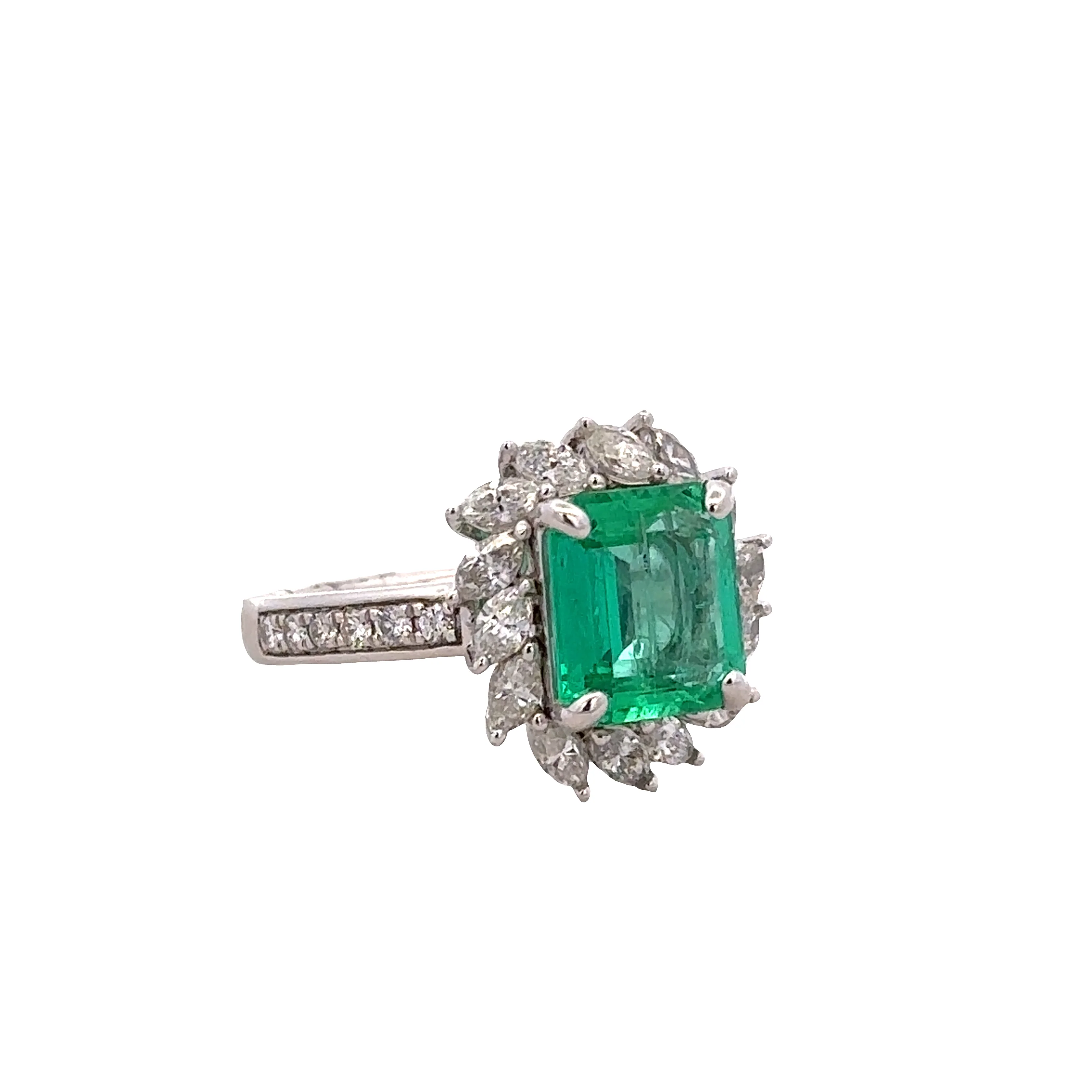 Platinum Emerald and Marquise Diamond Halo Ring – Size 6 - Image 2