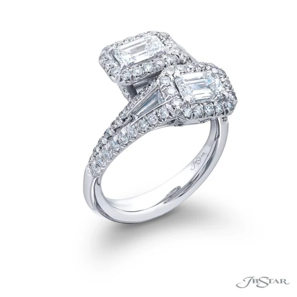 Platinum Emerald Cut Diamond "Toi et Moi" Ring – Size 6 - Image 2