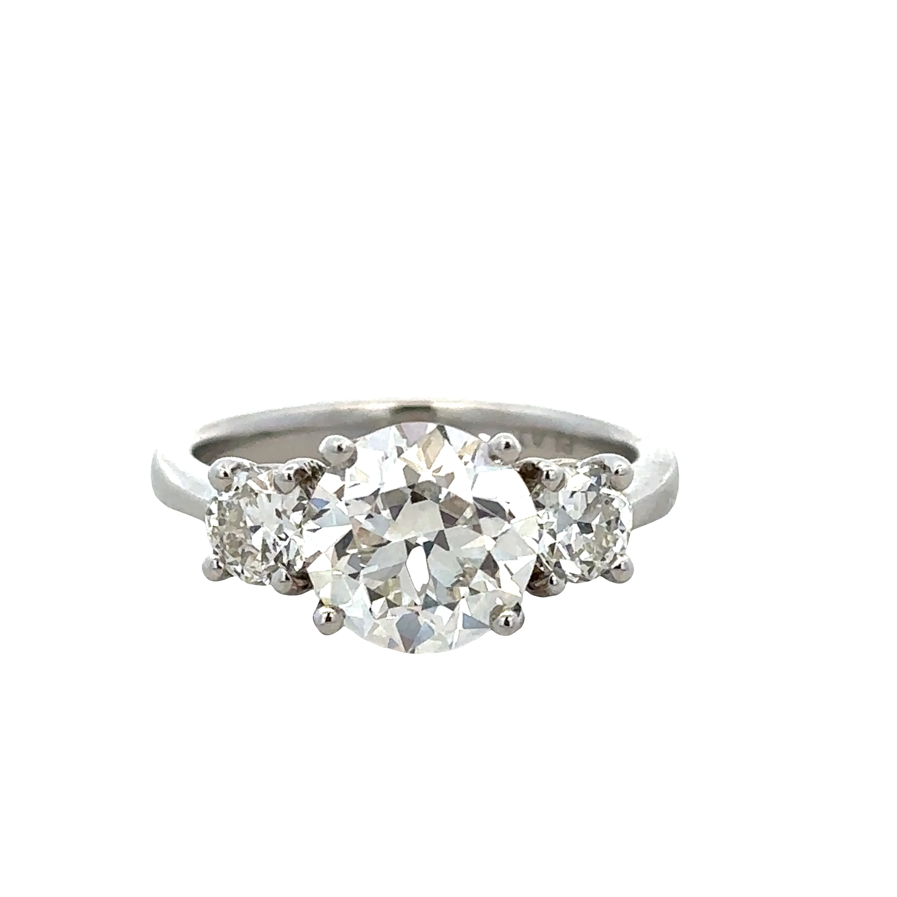 Platinum Old European Cut Diamond Three-Stone Engagement Ring – Size 8