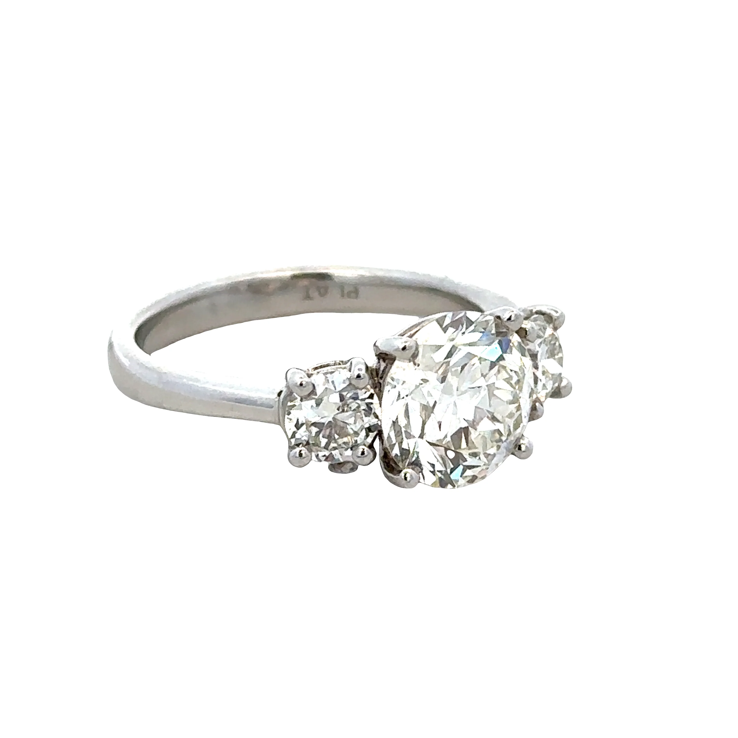 Platinum Old European Cut Diamond Three-Stone Engagement Ring – Size 8 - Image 2