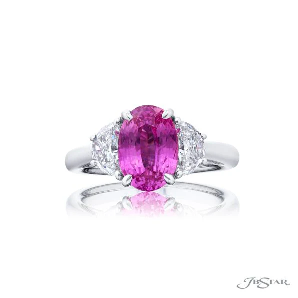 Platinum Pink Sapphire & Diamond Three-Stone Ring – Size 6.25