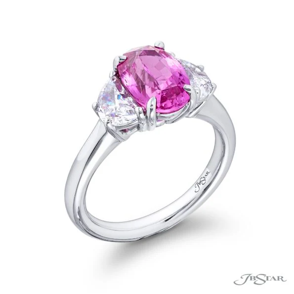 Platinum Pink Sapphire & Diamond Three-Stone Ring – Size 6.25 - Image 2