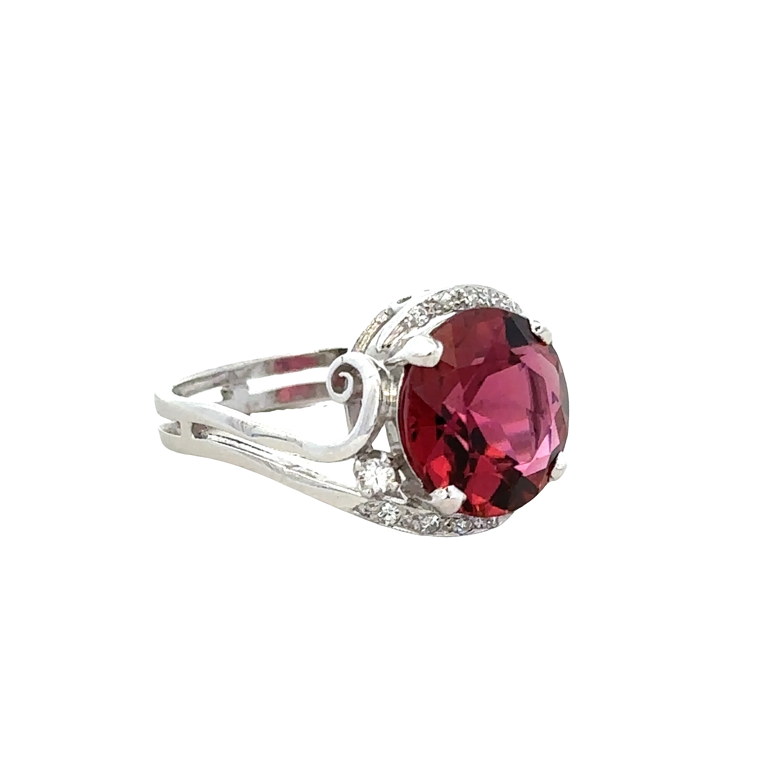 Platinum Pink Tourmaline & Diamond Swirl Halo Ring – Size 6.5 - Image 2