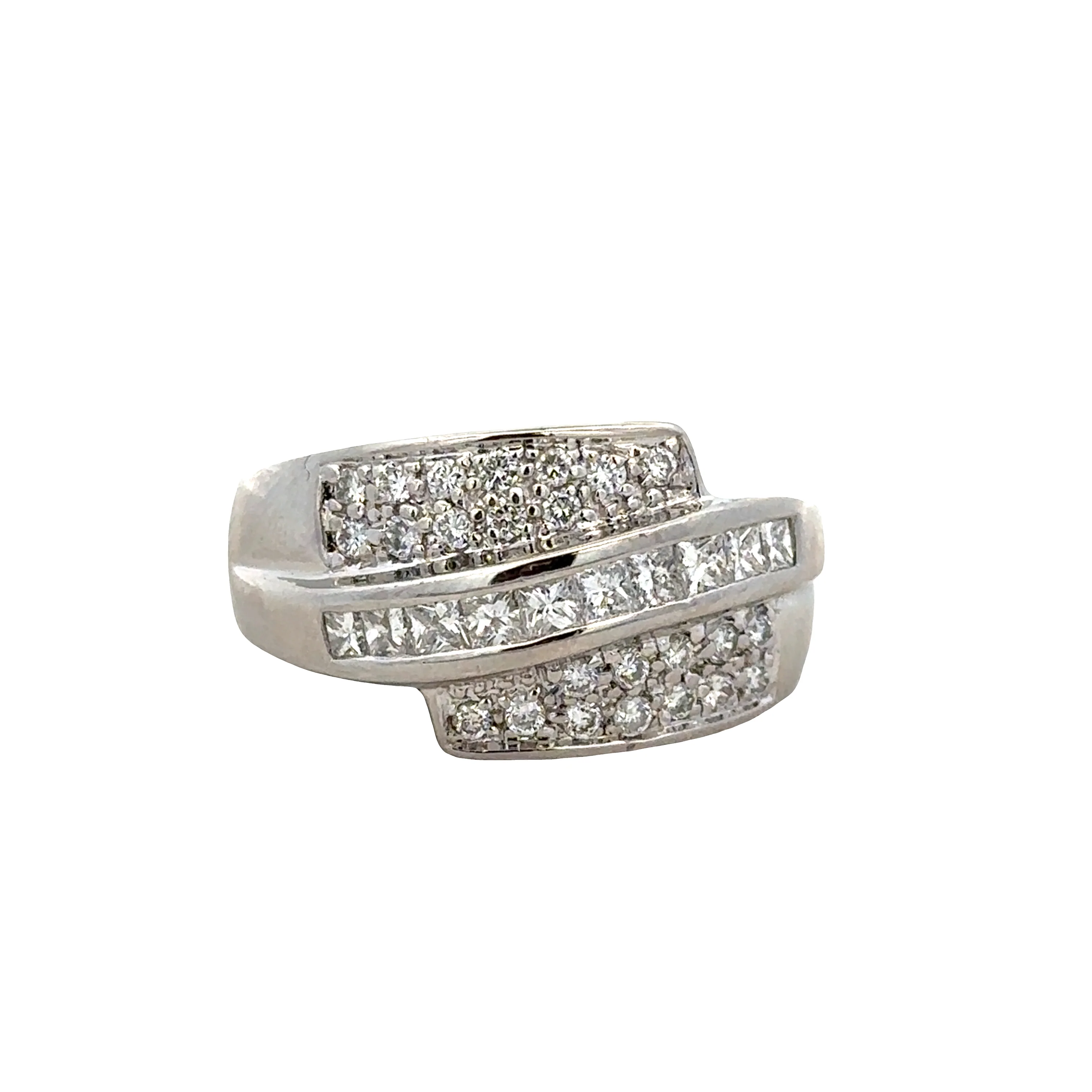 Platinum Princess & Round Diamond Swirl Fashion Ring – Size 9.25
