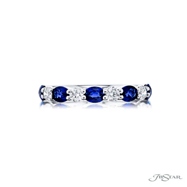 Platinum Sapphire & Diamond Alternating Band Ring – Size 6.5