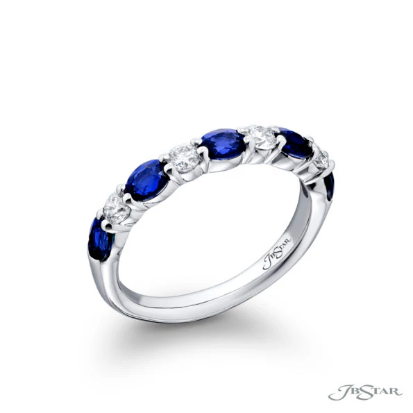 Platinum Sapphire & Diamond Alternating Band Ring – Size 6.5 - Image 2