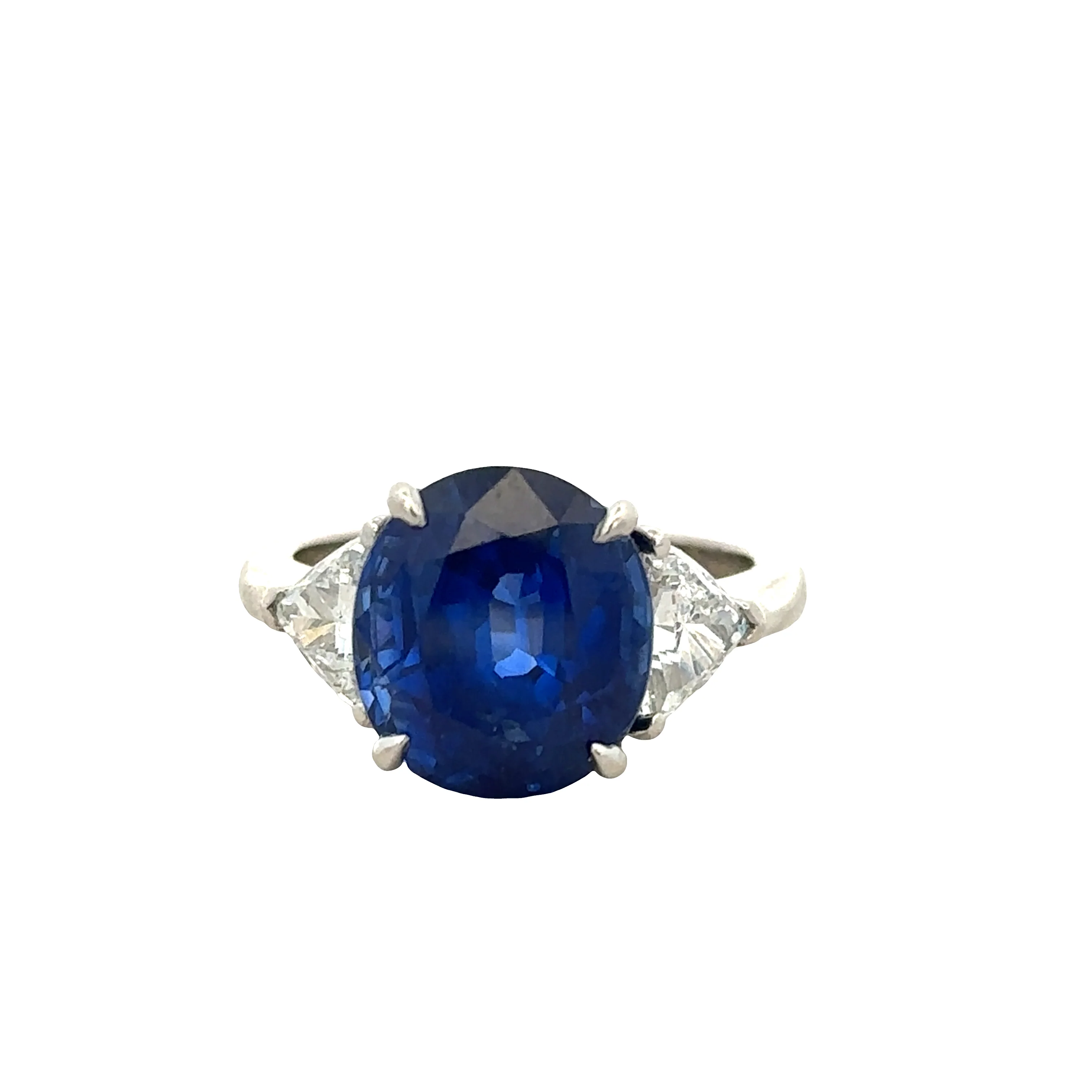 Platinum Sri Lankan Sapphire & Trillion Diamond Ring – Size 6.25
