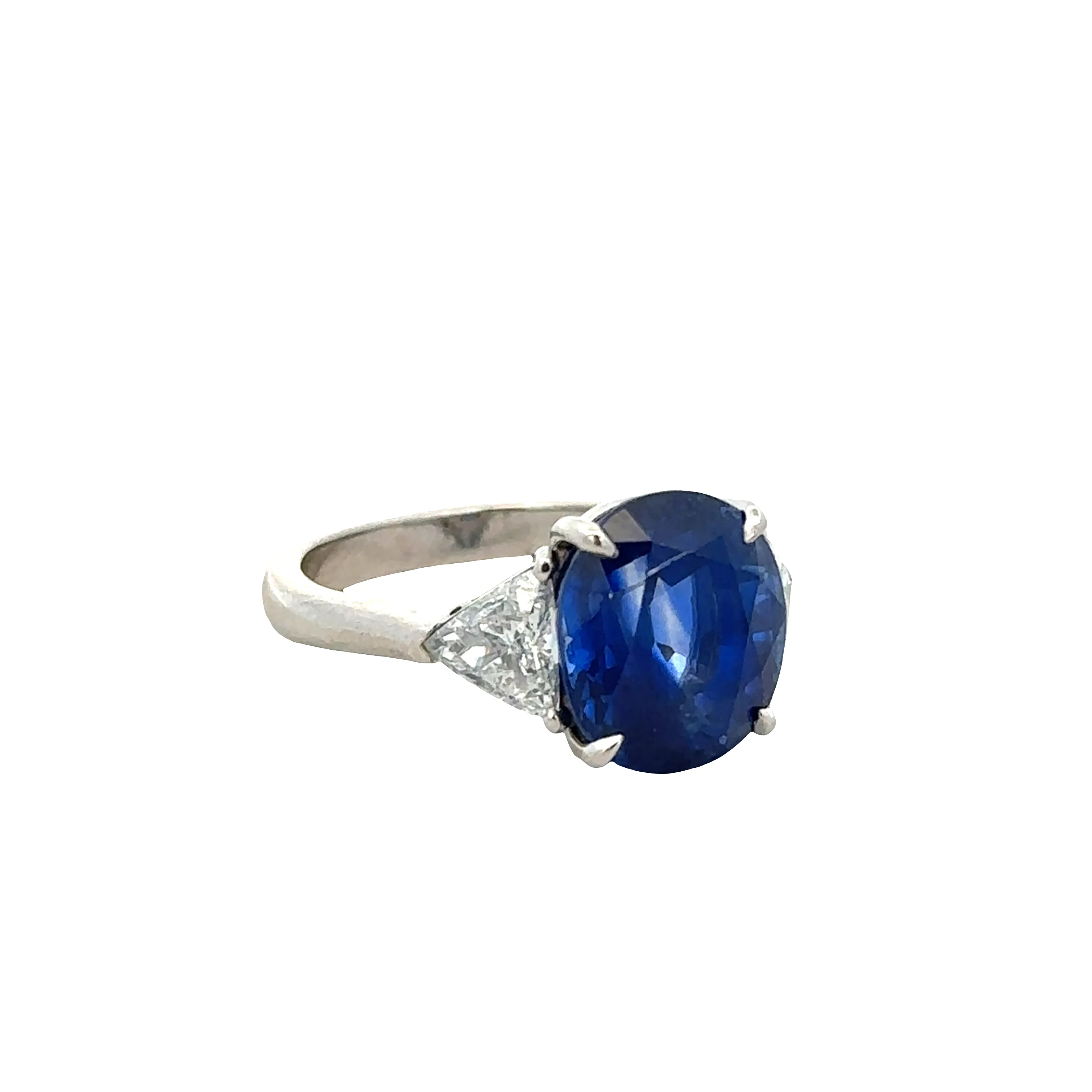 Platinum Sri Lankan Sapphire & Trillion Diamond Ring – Size 6.25 - Image 2