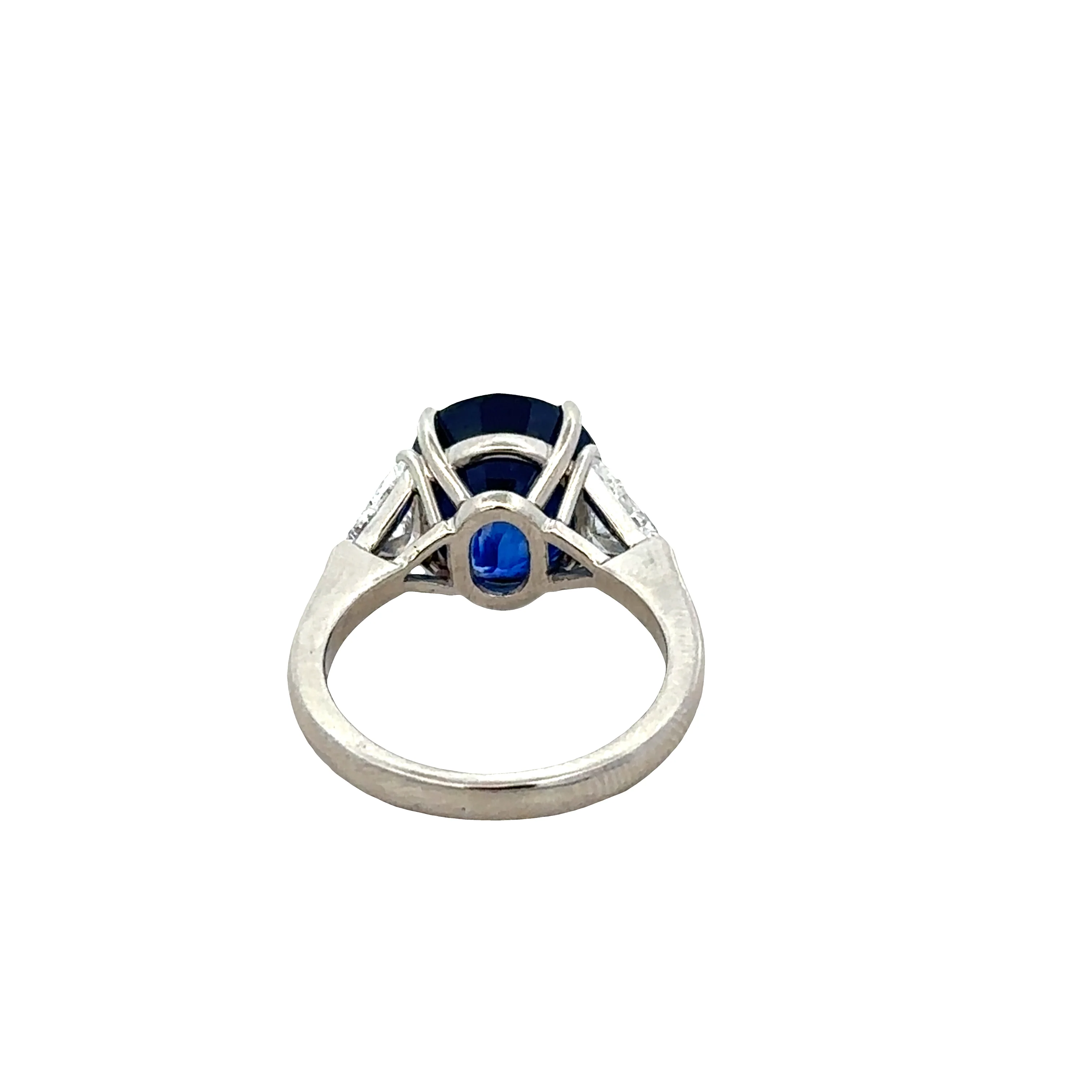Platinum Sri Lankan Sapphire & Trillion Diamond Ring – Size 6.25 - Image 3