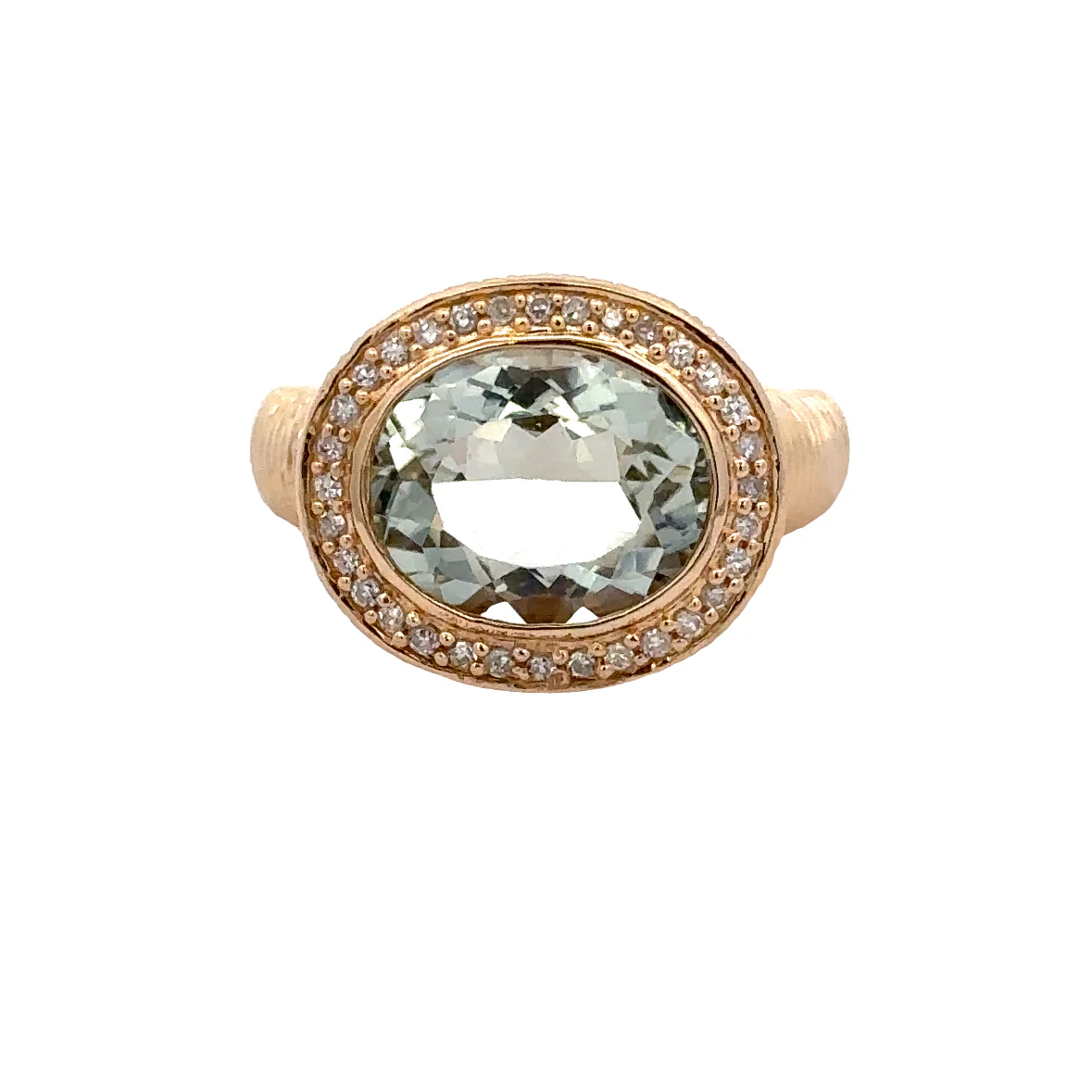 Prasiolite and Diamond Ring in Yellow Gold