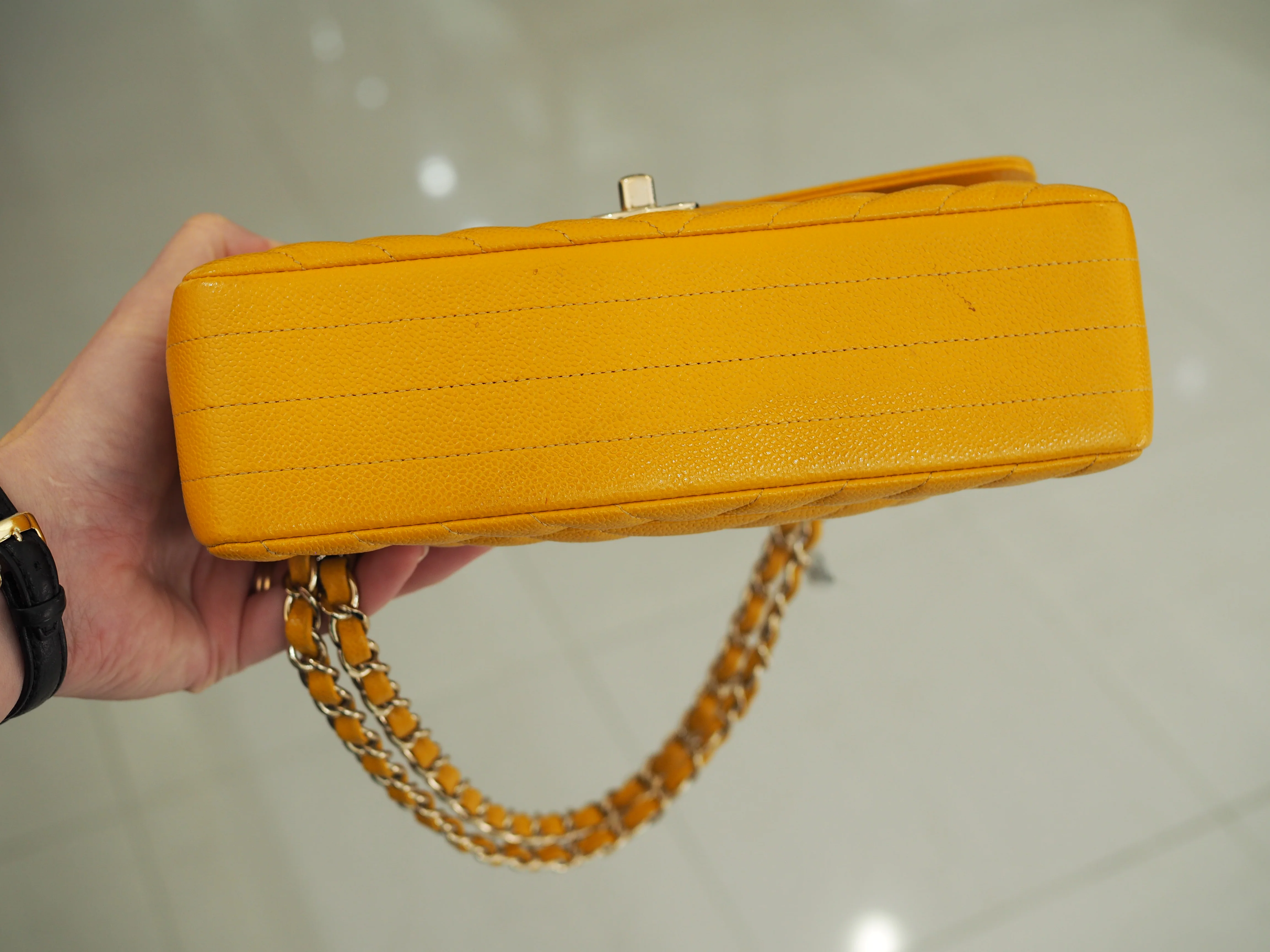 Pre-owned Chanel Yellow Medium Classic Chevron Lambskin Double Flap Mustard - Image 5