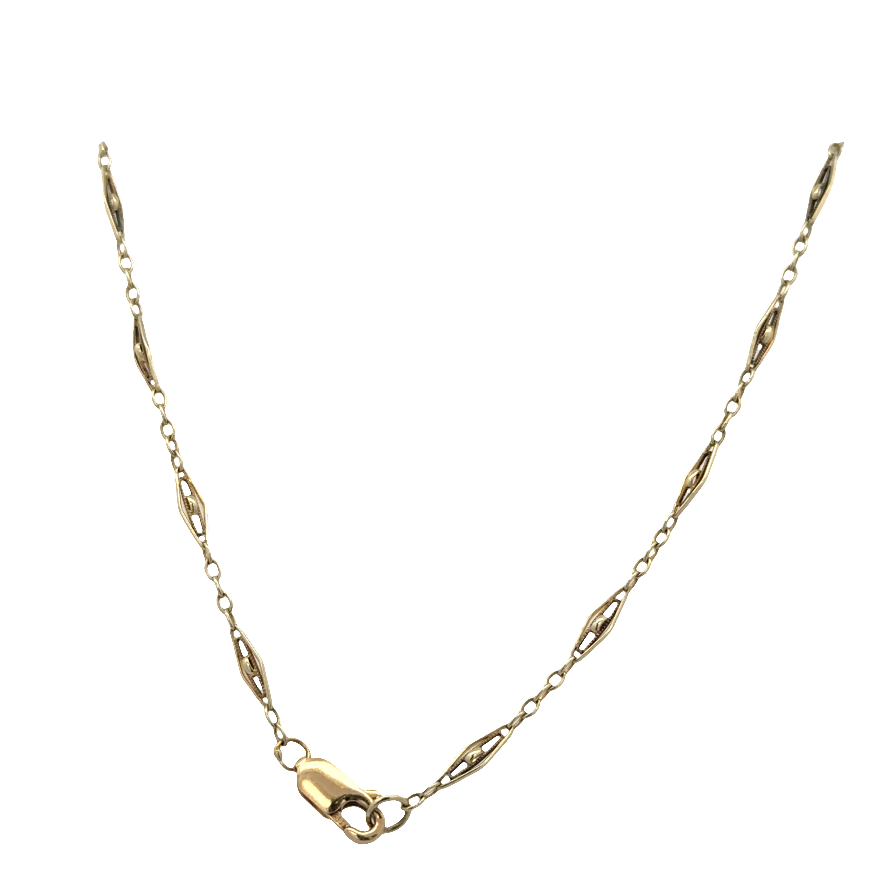 Rare Vintage Art Deco 14k Yellow Gold Blue Zircon Filigree Necklace – 18.5 Carats, Circa 1930s - Image 4