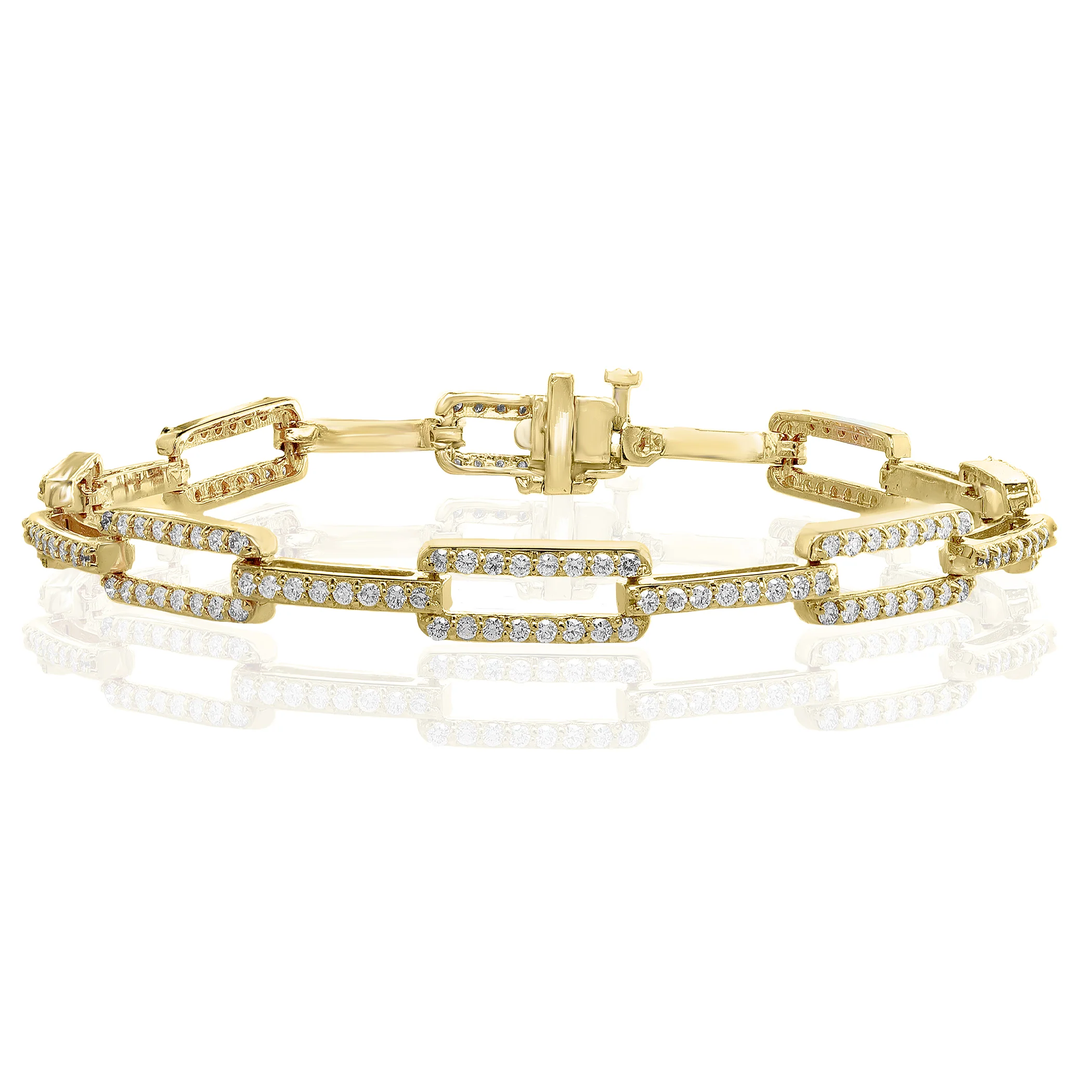 Rectangular Open Link Bracelet in Yellow gold -- 2.05 CTW -- 7" Long