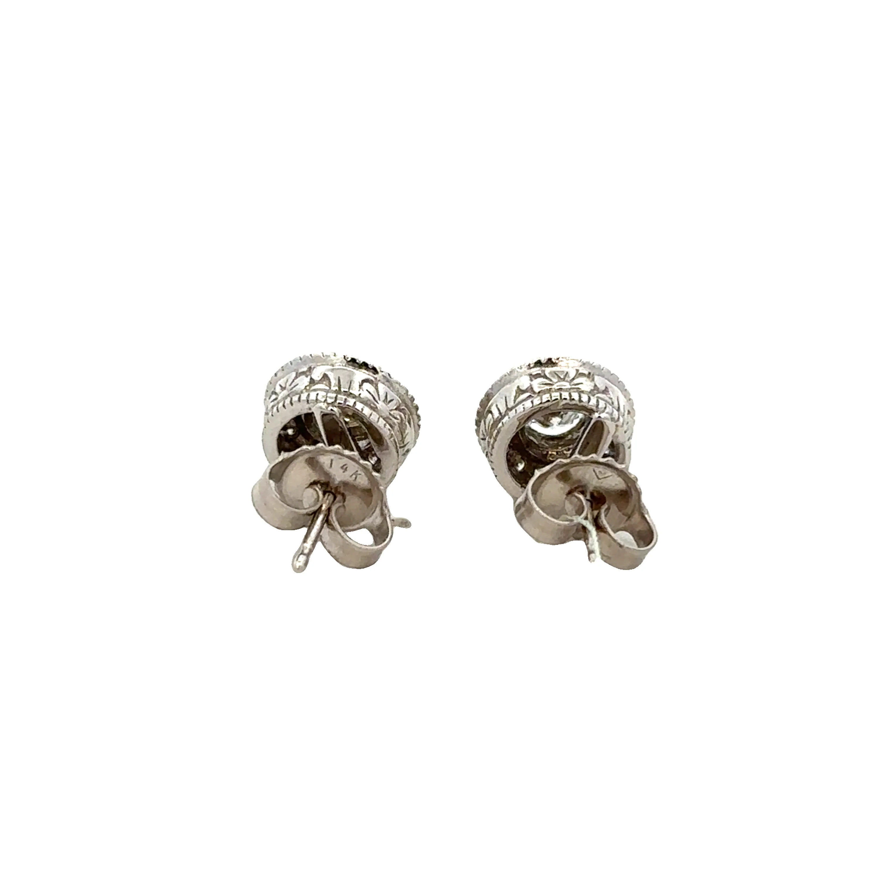 Round Brilliant Cut Diamond Halo Stud Earrings in White Gold - Image 2