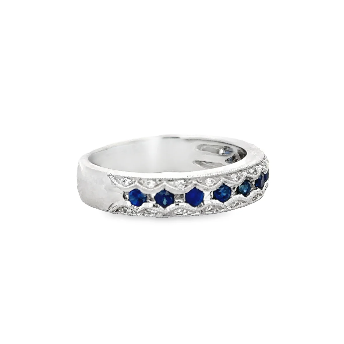 Sapphire and Diamond Band in White Gold - Image 2