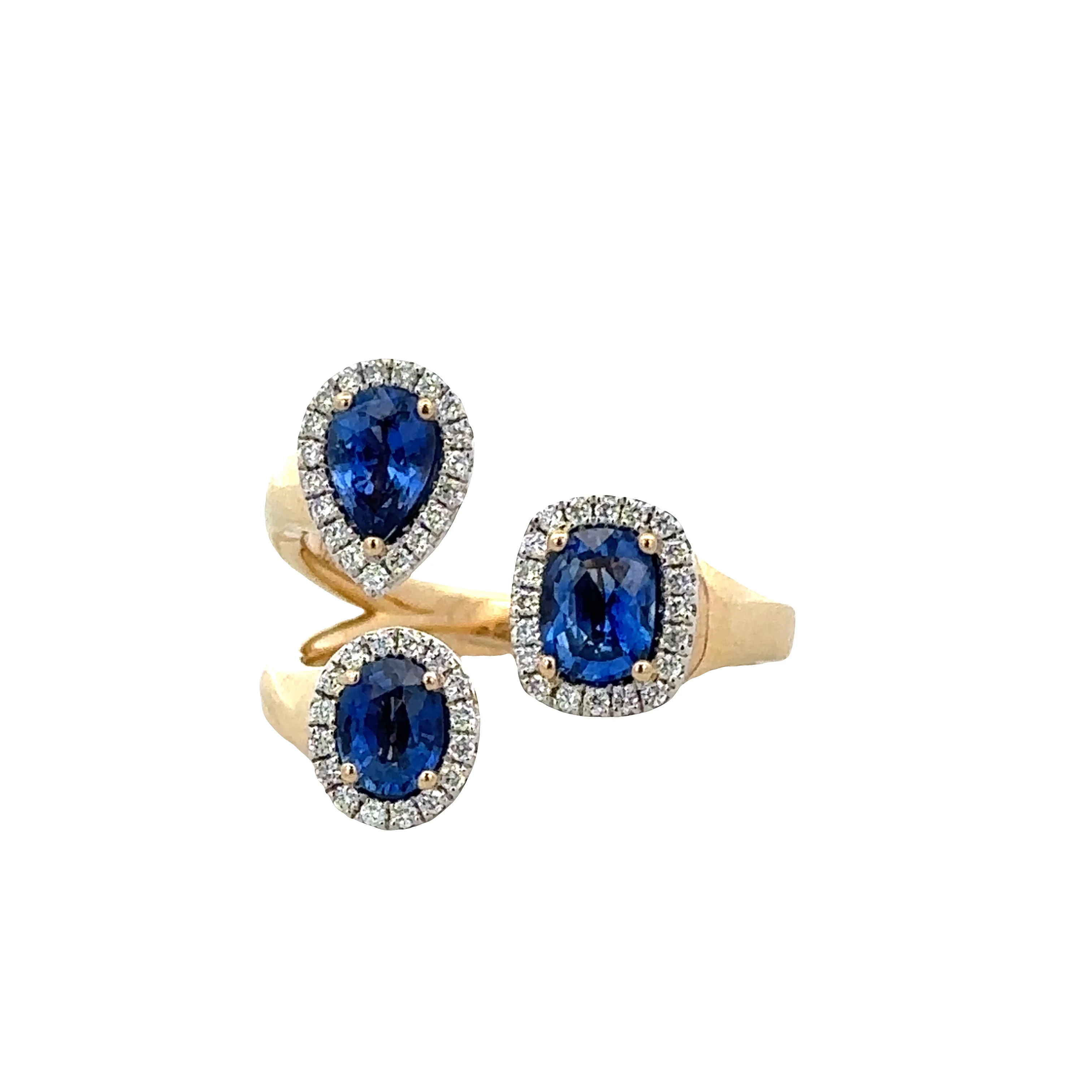Sapphire and Diamond Bypass Ring in Two Tone Gold