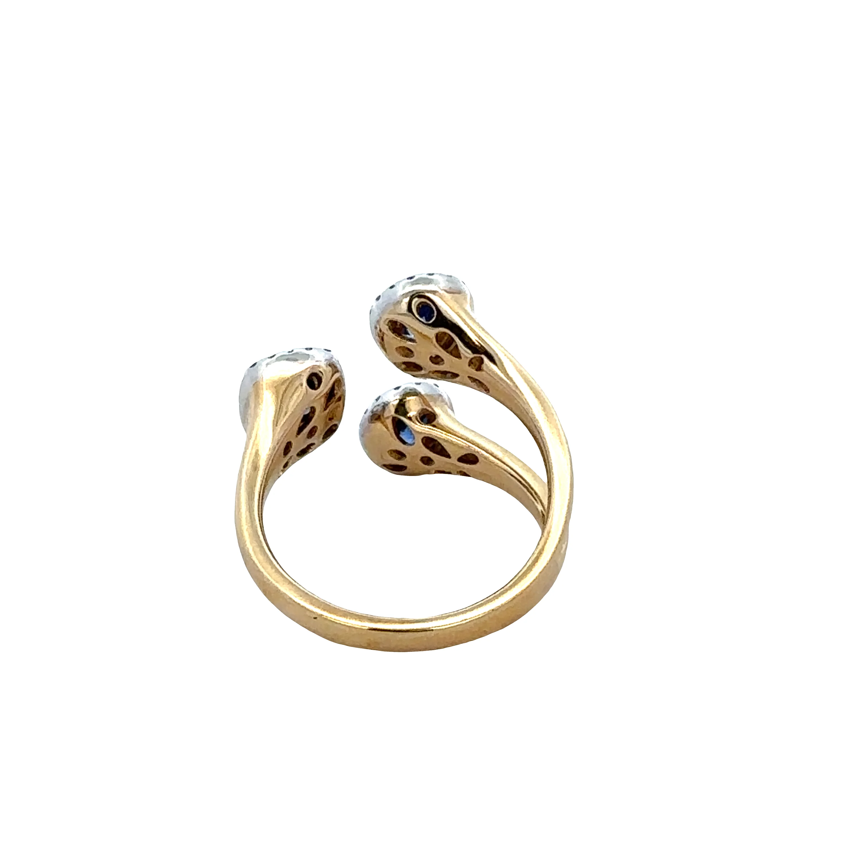 Sapphire and Diamond Bypass Ring in Two Tone Gold - Image 3