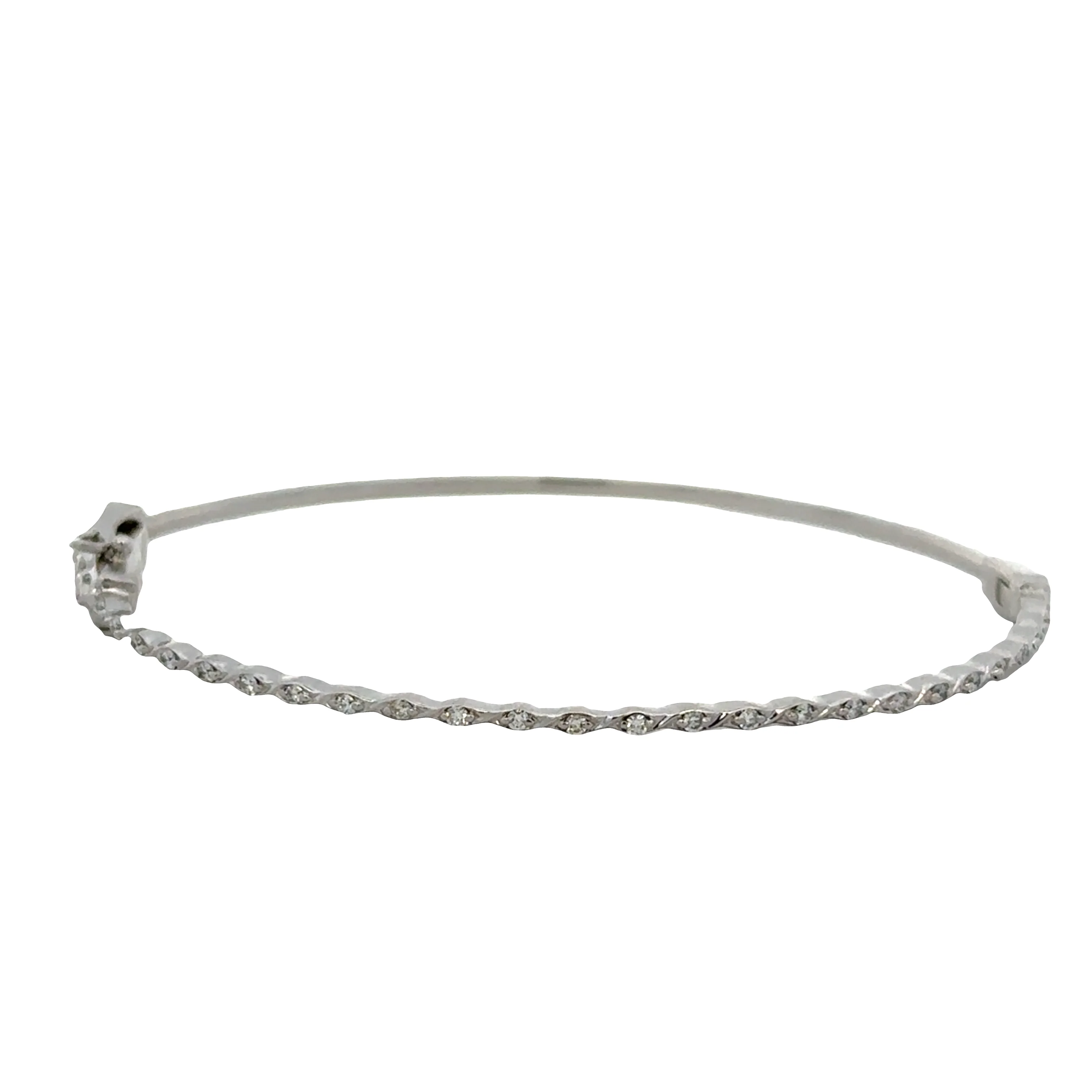 Skinny 14k White Gold Diamond Hinged Bangle Bracelet – Rhodium Plated