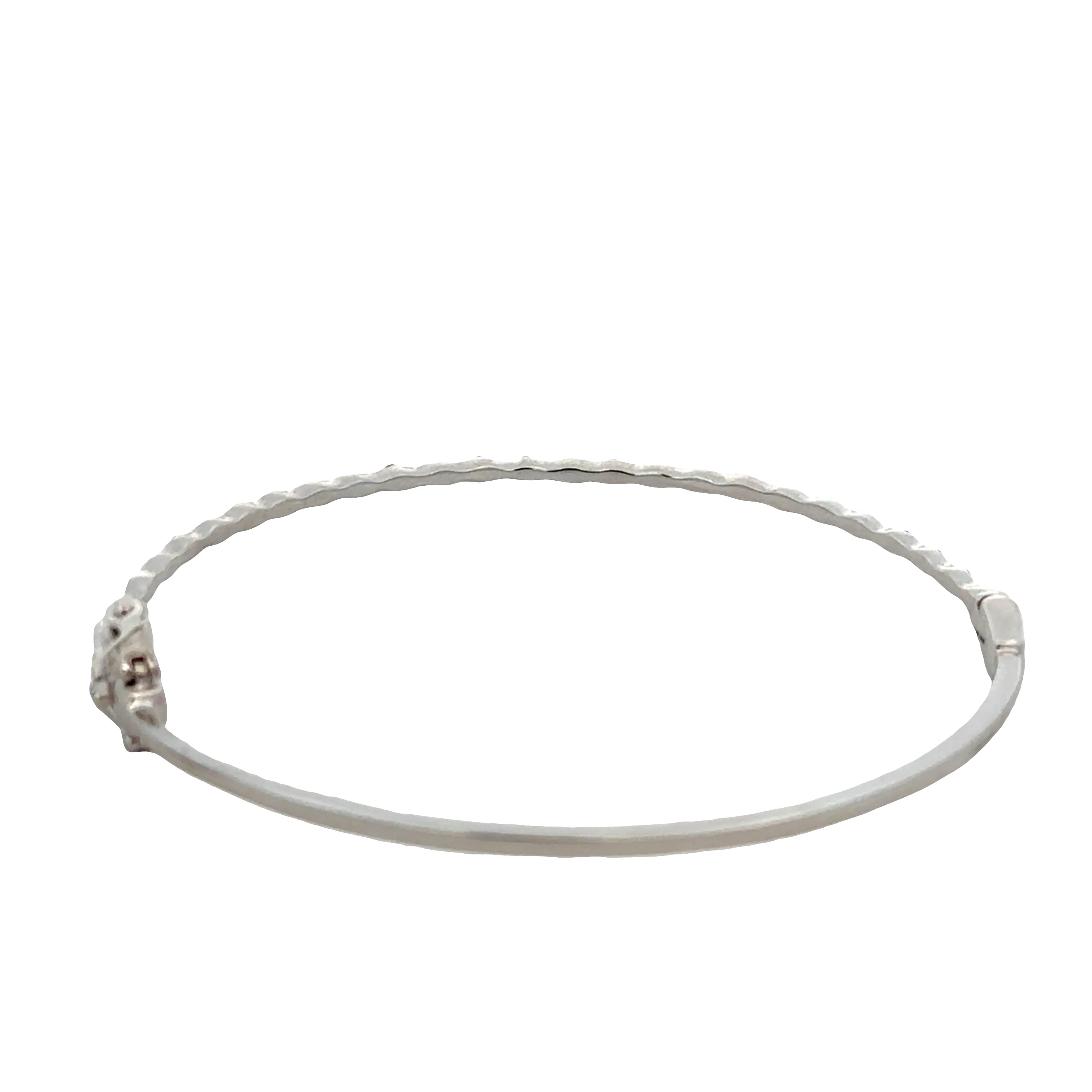 Skinny 14k White Gold Diamond Hinged Bangle Bracelet – Rhodium Plated - Image 2