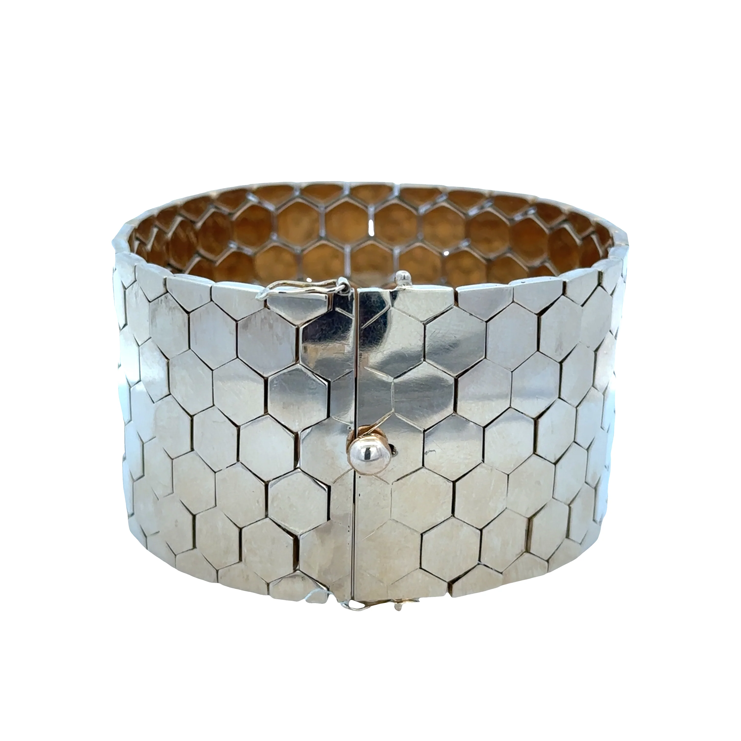 Statement 14k Yellow Gold Wide Flexible Honeycomb Bracelet – 7.5" - Image 2
