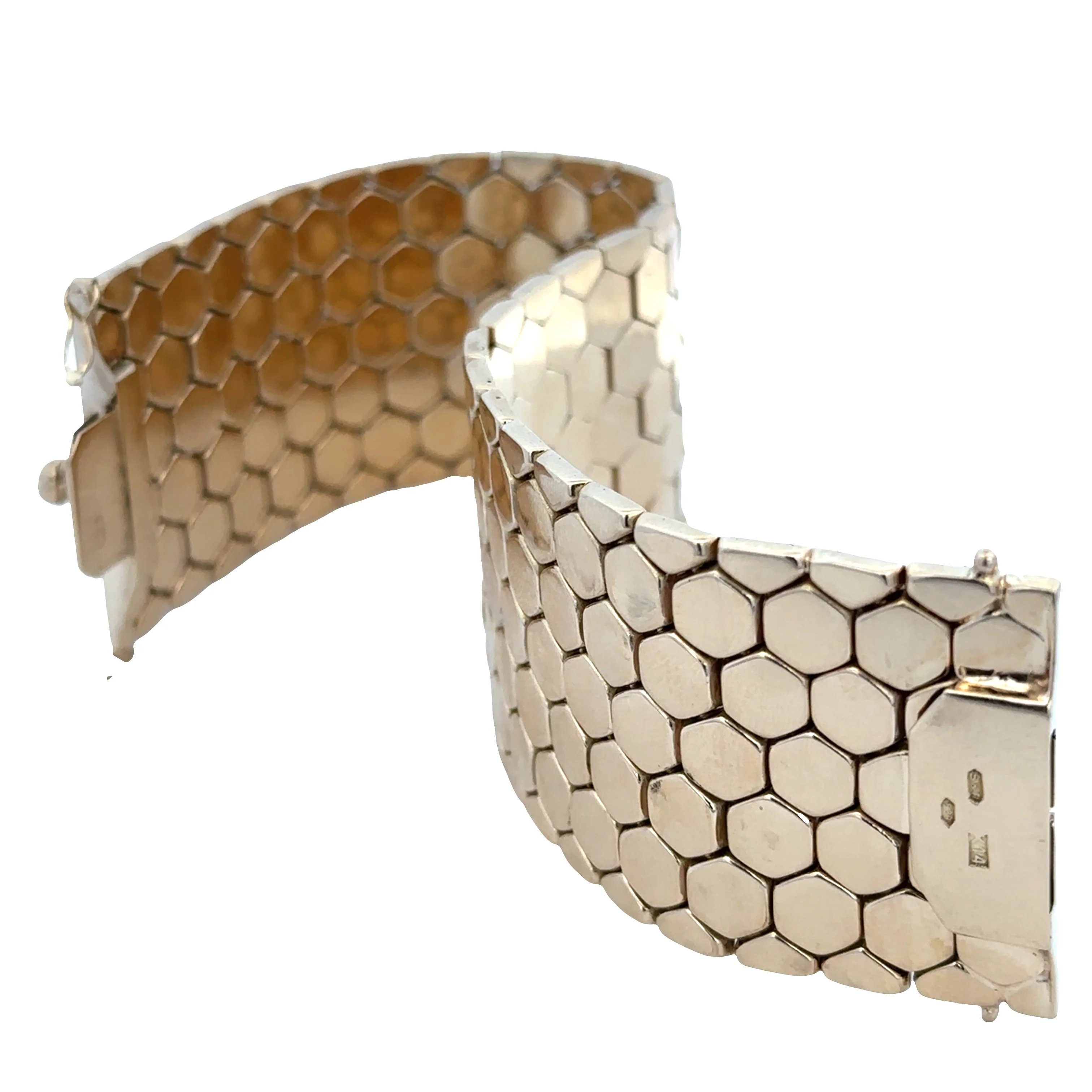 Statement 14k Yellow Gold Wide Flexible Honeycomb Bracelet – 7.5" - Image 3