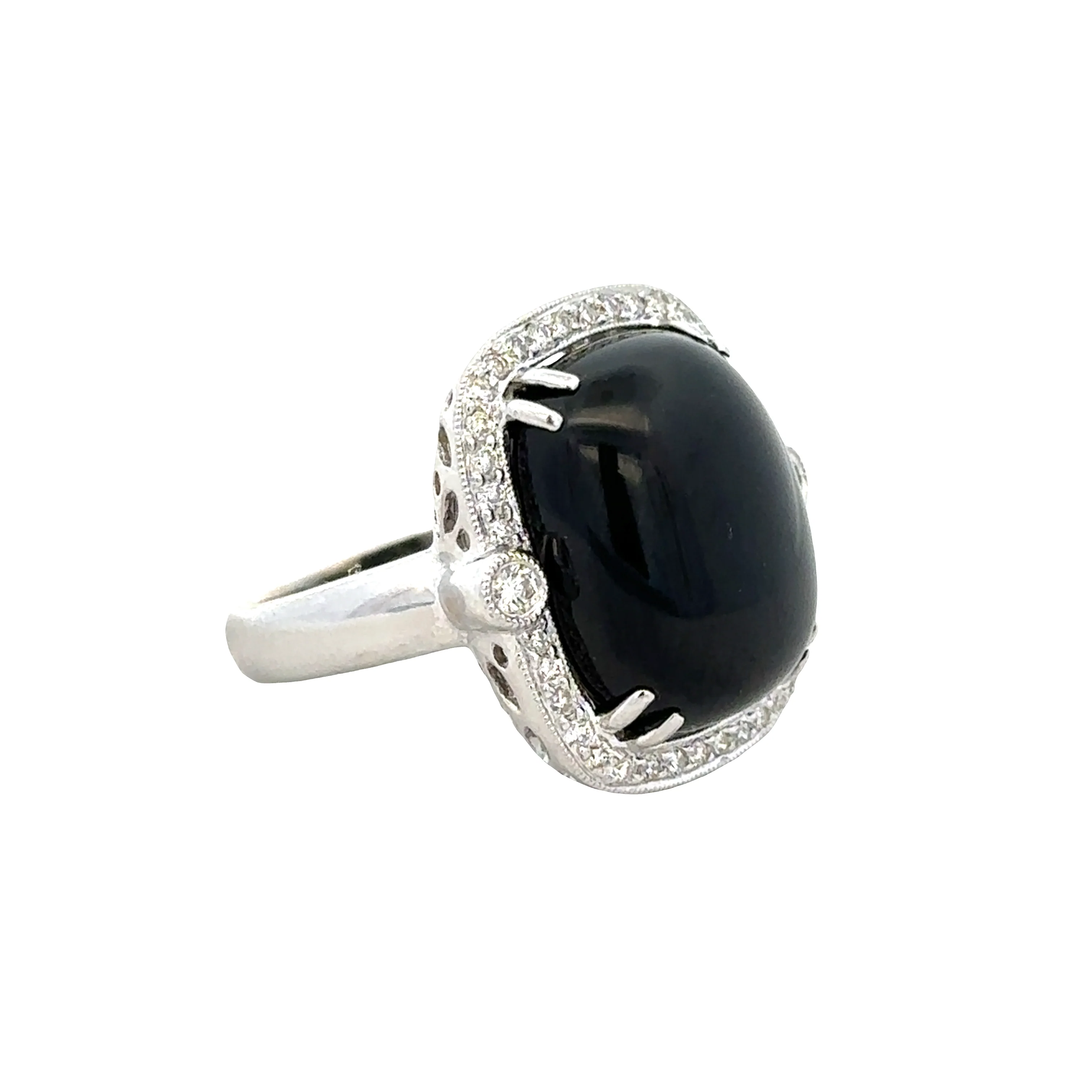 Statement 18k White Gold Black Onyx & Diamond Halo Ring – Size 6.75 - Image 2