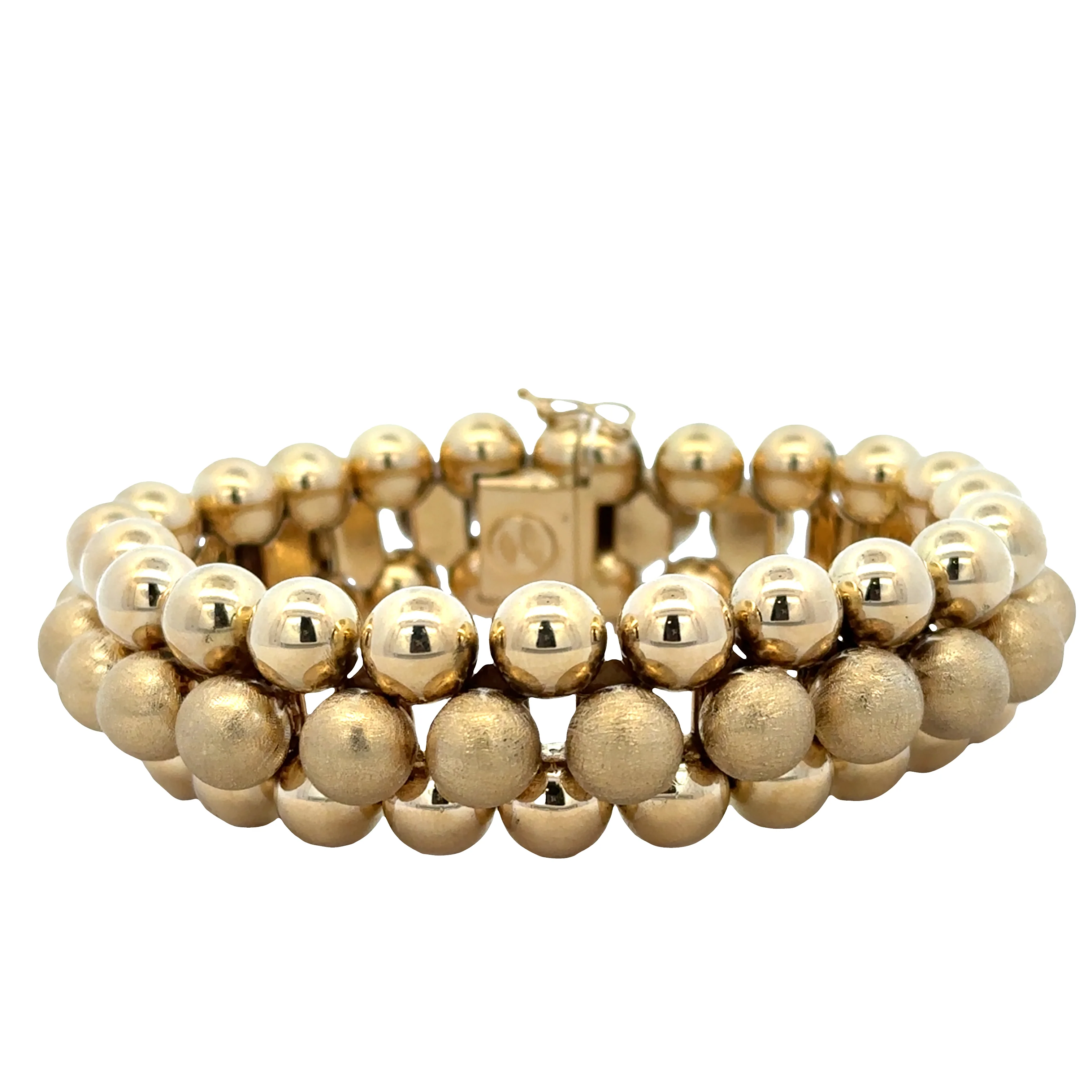 Statement 18k Yellow Gold Three-Row Ball Bead Bracelet – 7.5"