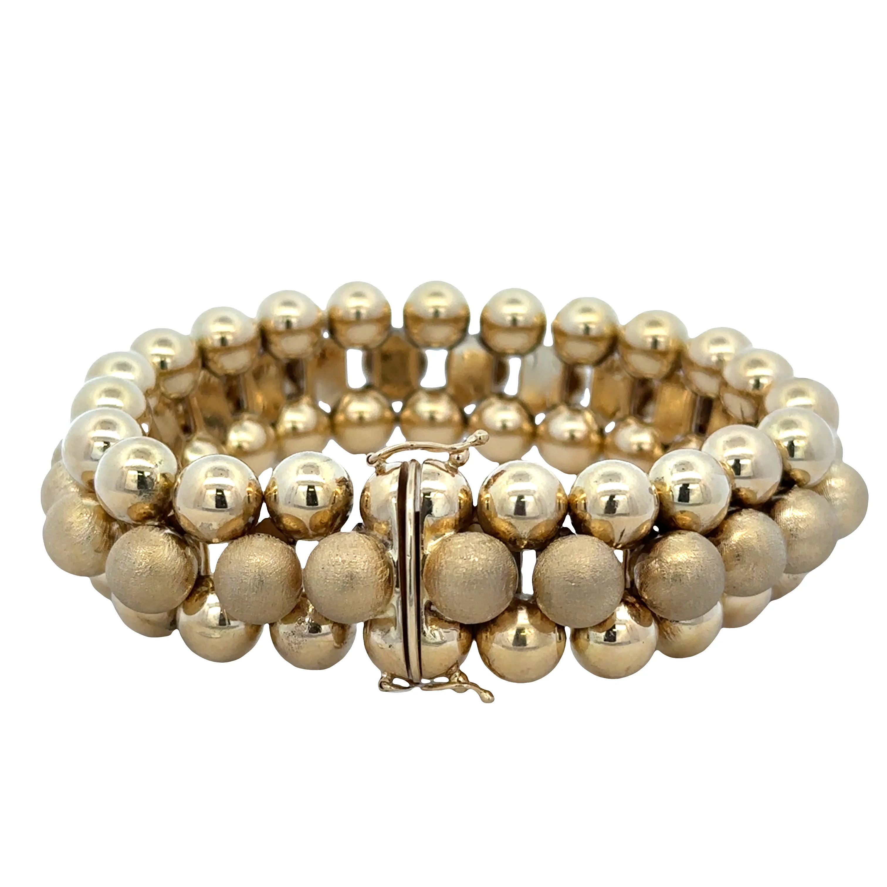 Statement 18k Yellow Gold Three-Row Ball Bead Bracelet – 7.5" - Image 2