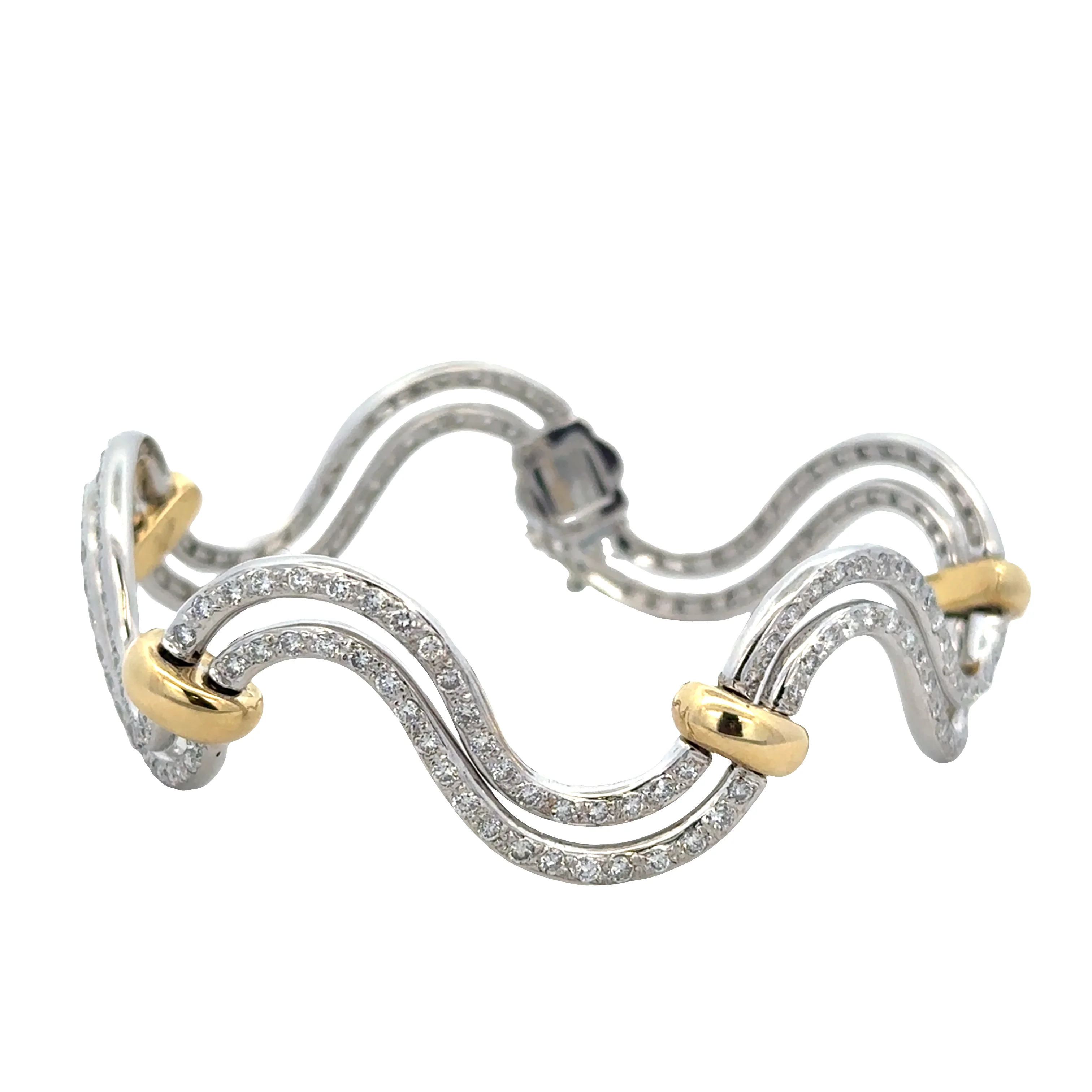 Statement Curving Two Tone Diamond Bracelet in 18k Gold