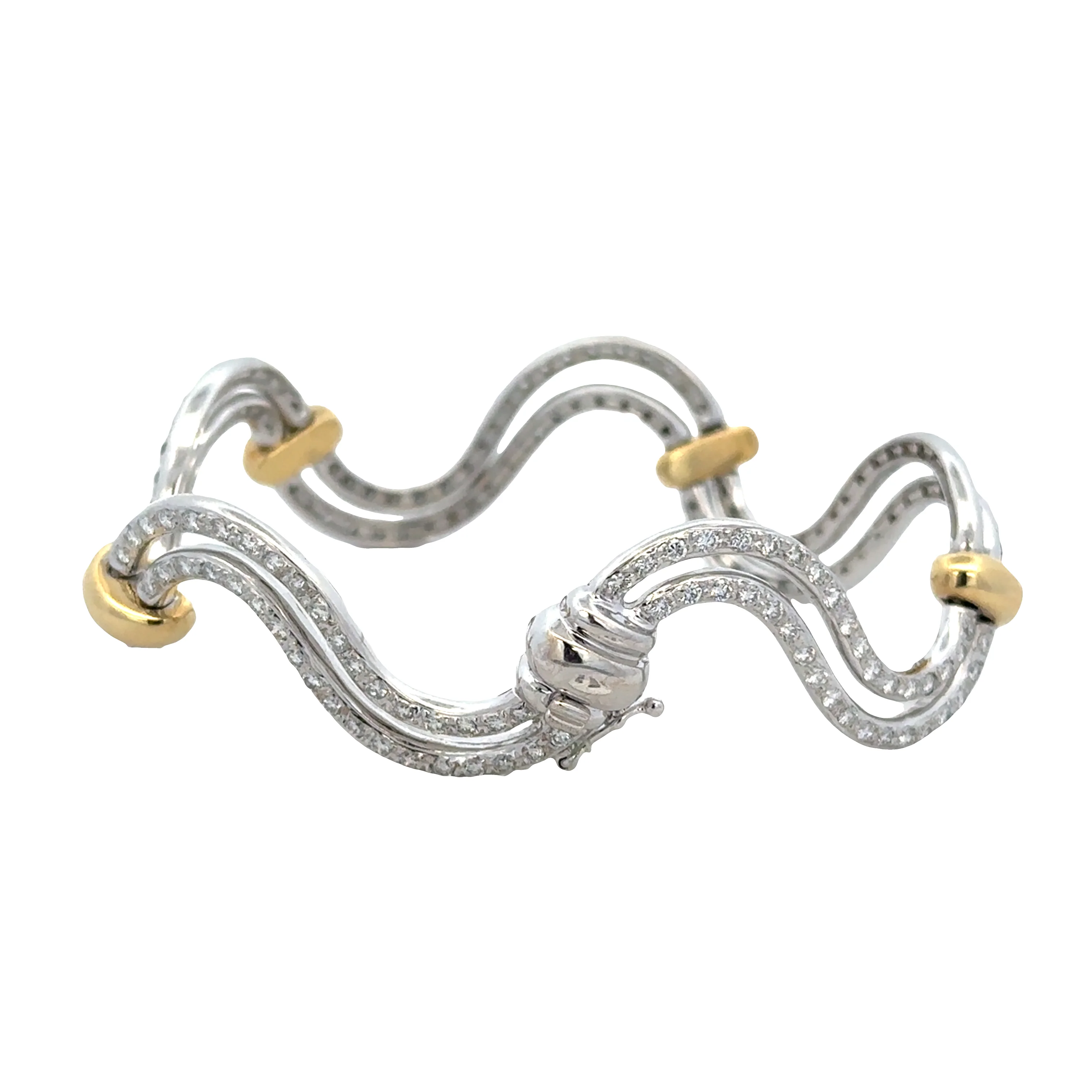 Statement Curving Two Tone Diamond Bracelet in 18k Gold - Image 2