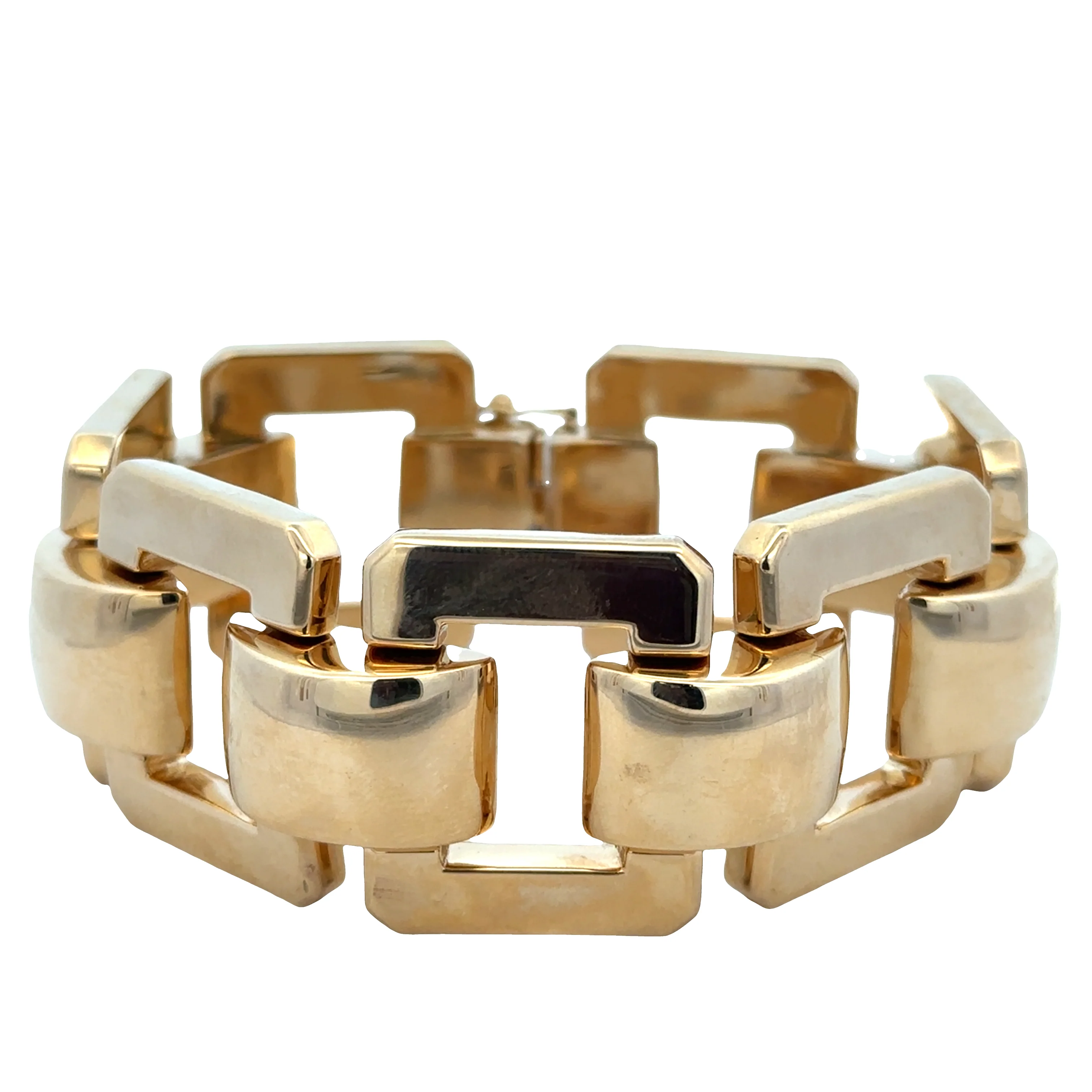 Statement Italian 18k Yellow Gold Openwork Geometric Bracelet – 8"