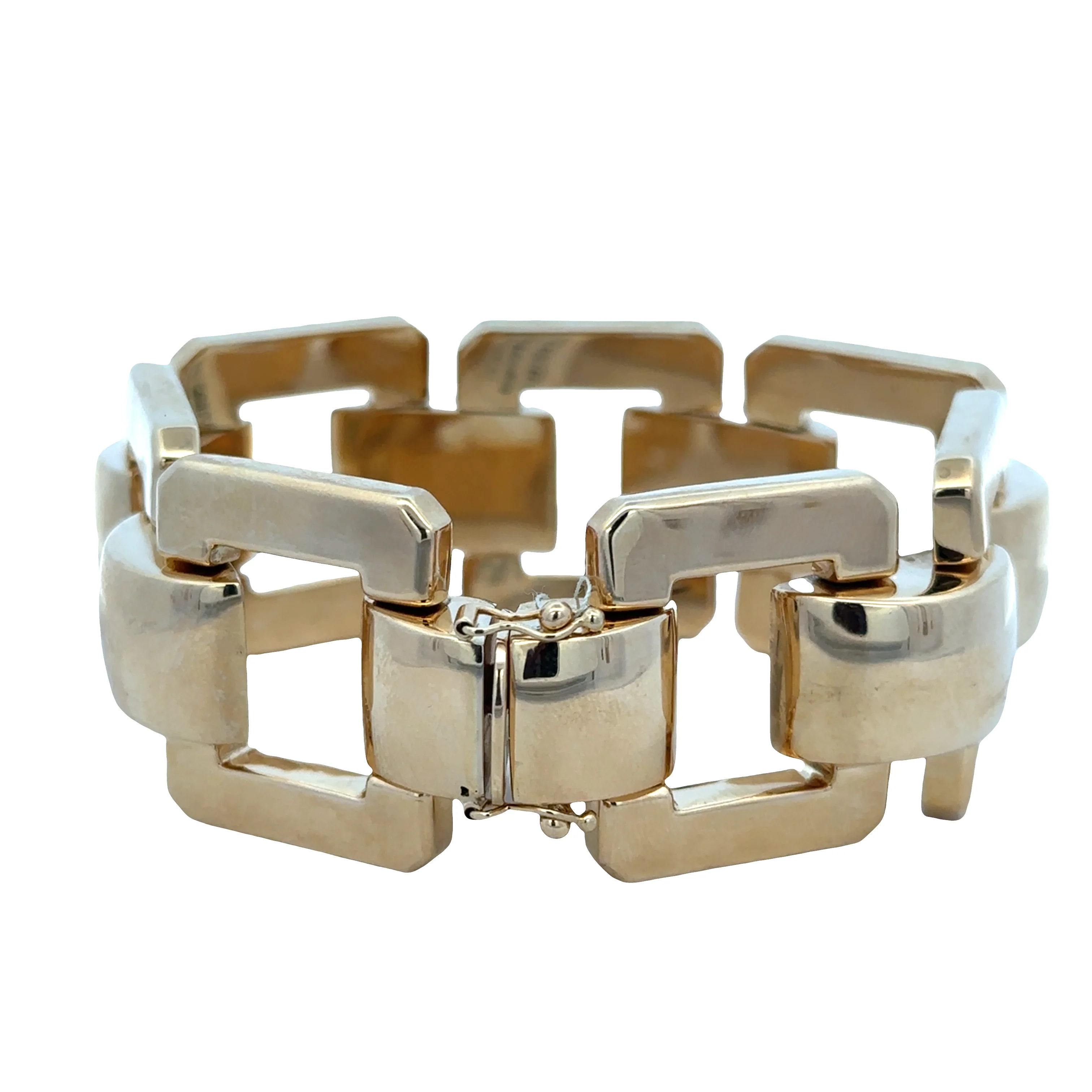Statement Italian 18k Yellow Gold Openwork Geometric Bracelet – 8" - Image 2