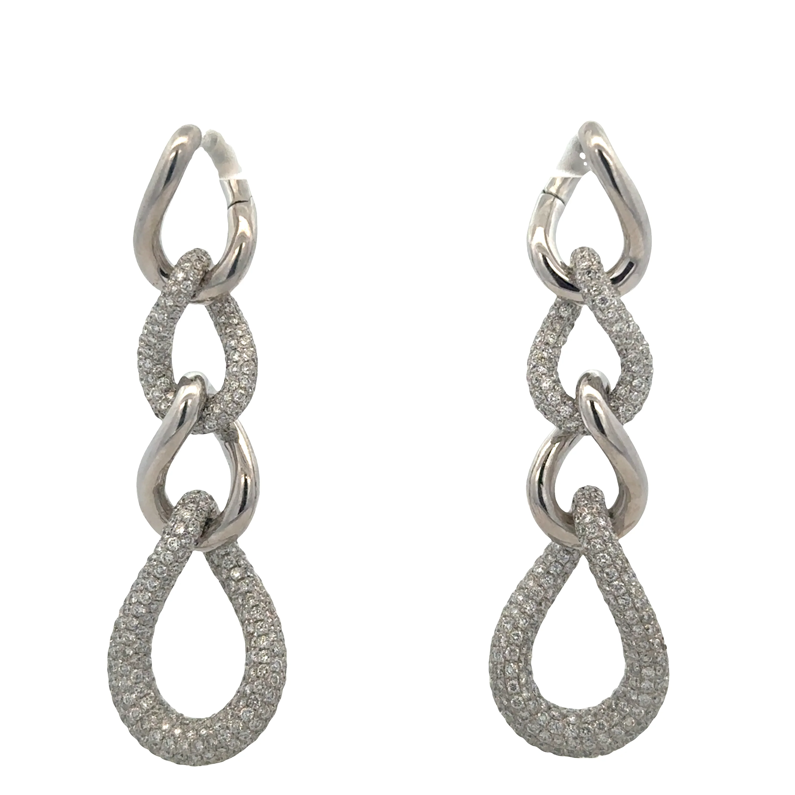 Statement Modern 18k White Gold Diamond Dangle Earrings