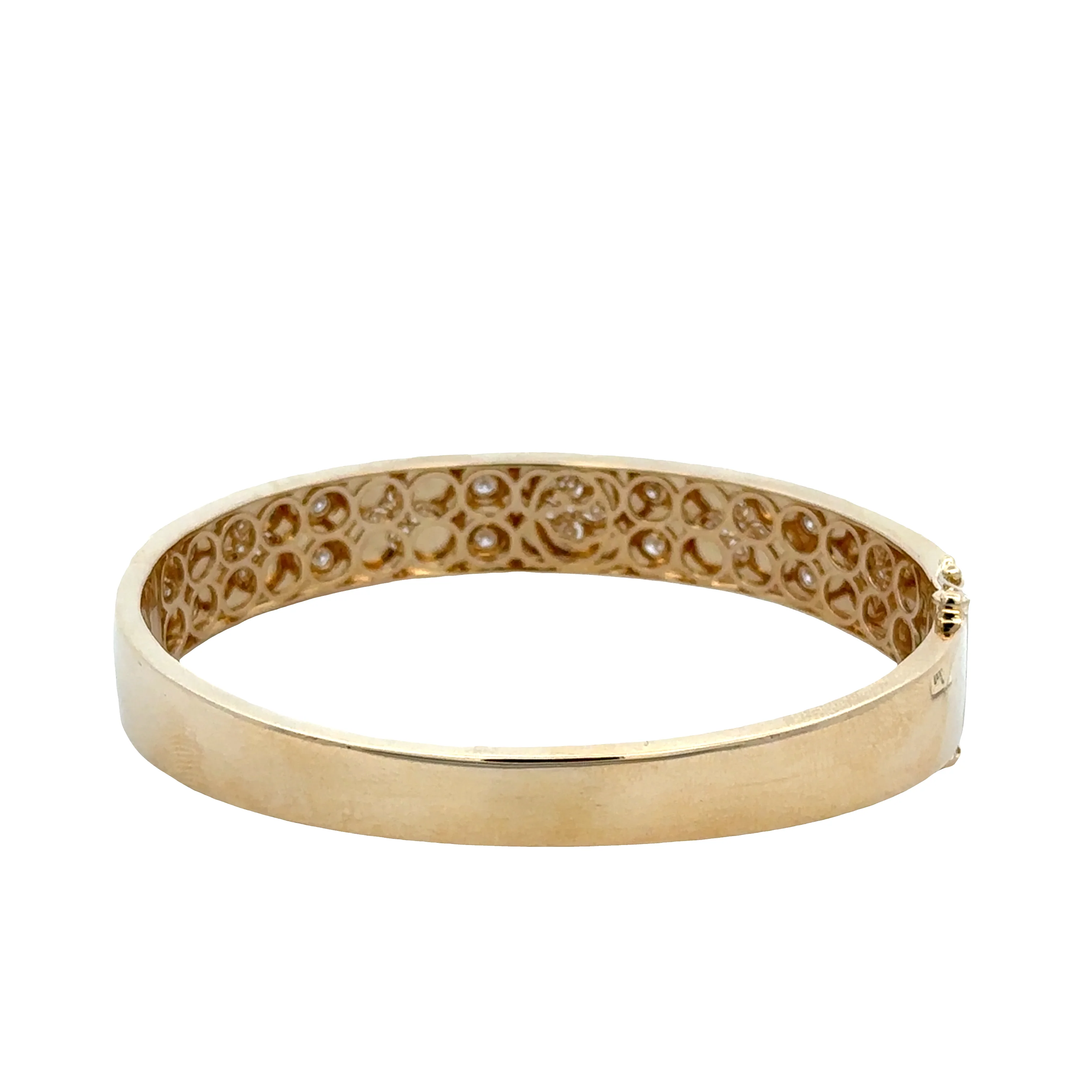 Substantial 14k Yellow Gold Diamond Quatrefoil Bangle Bracelet - Image 2