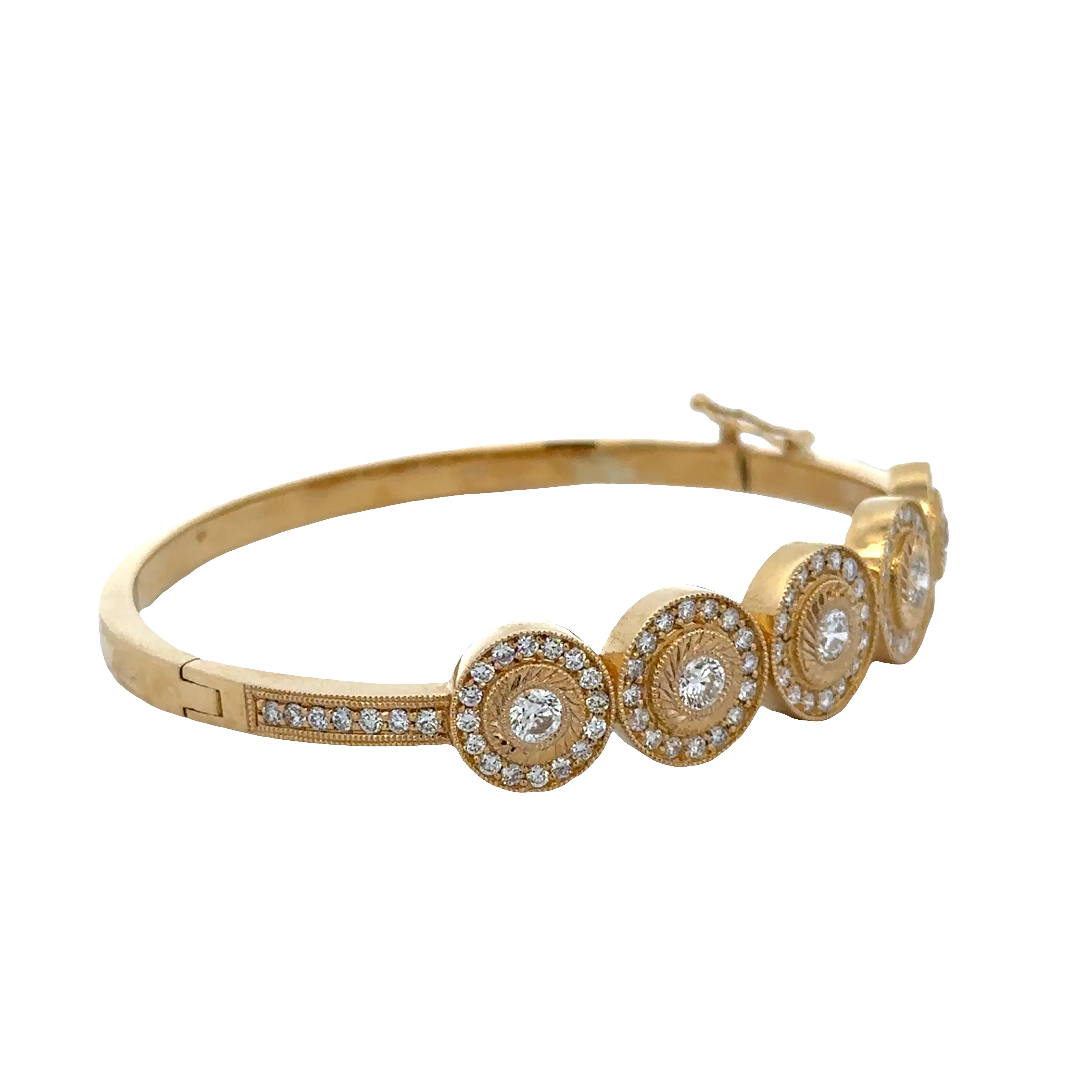 Substantial 18k Yellow Gold Diamond Halo Bangle Bracelet – 2.57 Carats Total Weight - Image 2