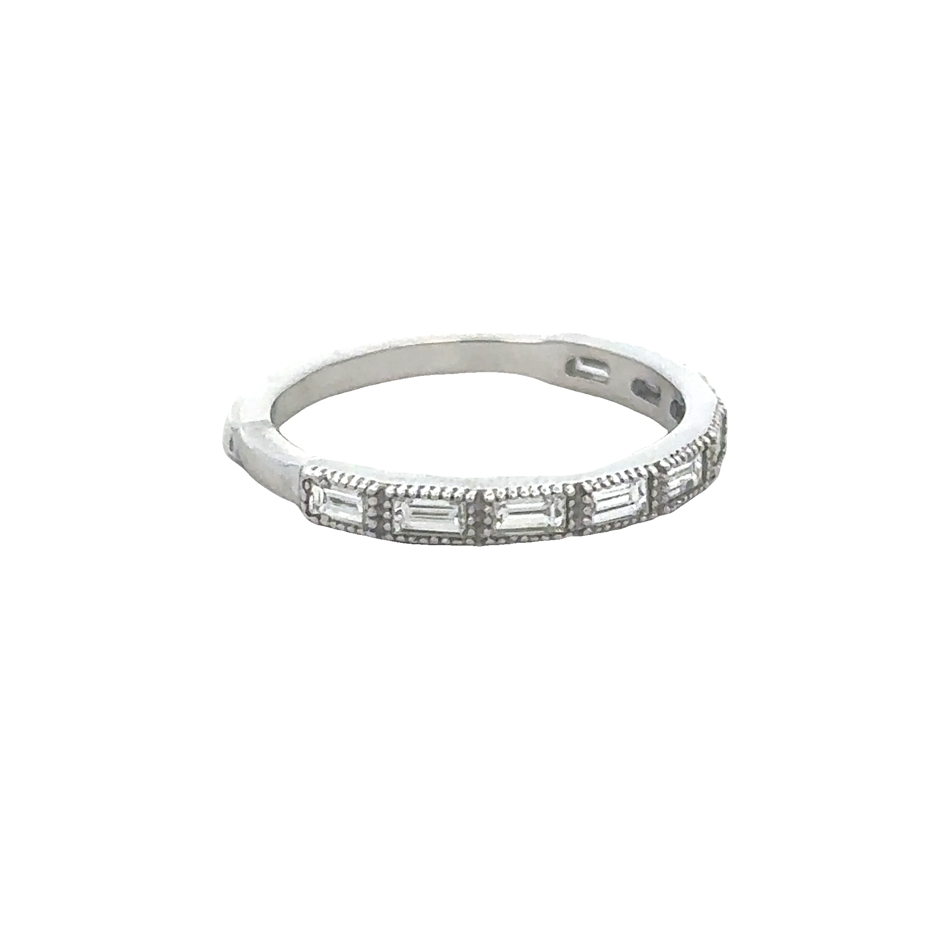 Thin Baguette Cut Diamond Band in White Gold - Image 2