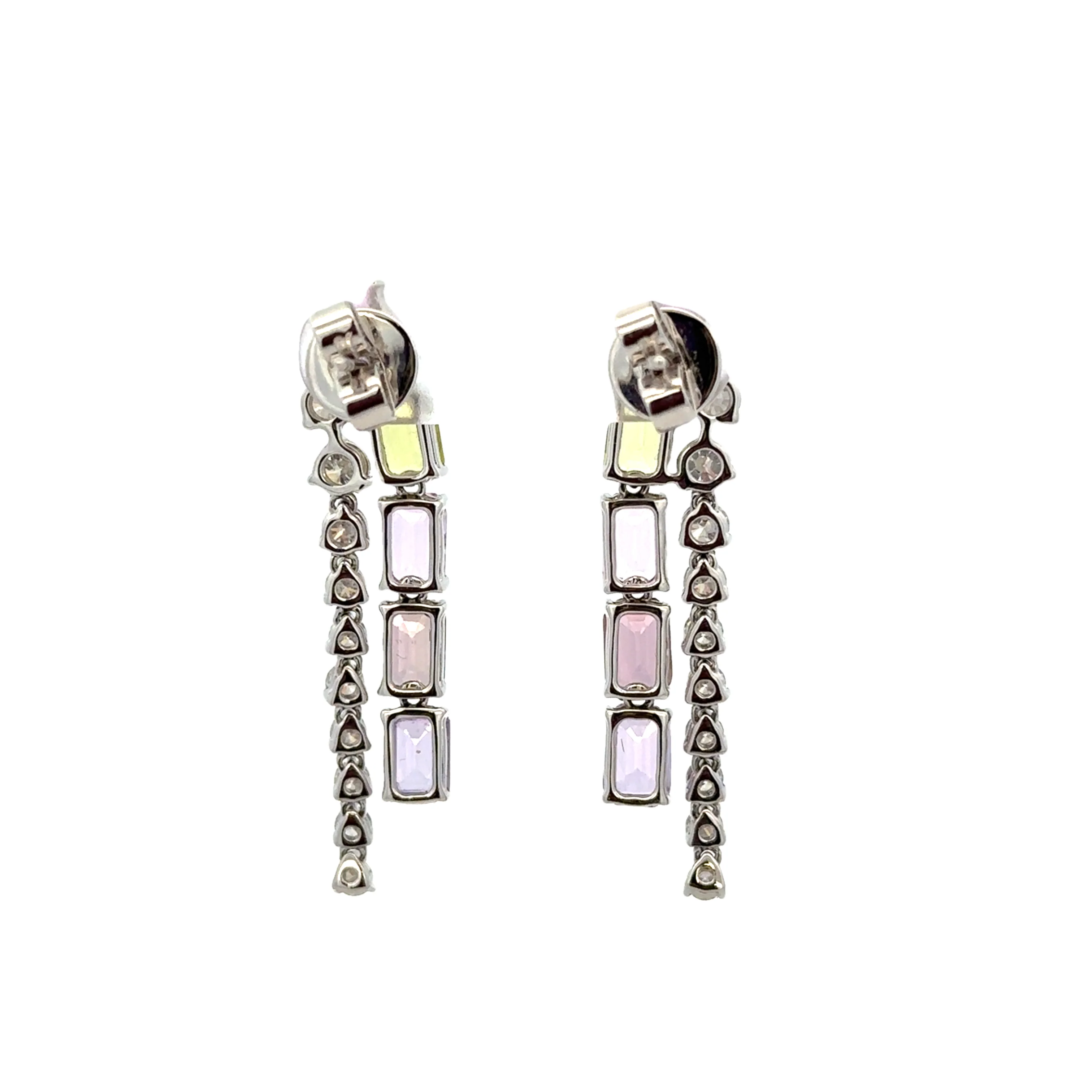 Unique Multi-Colored Sapphire and Diamond Earrings in White Gold - Image 3