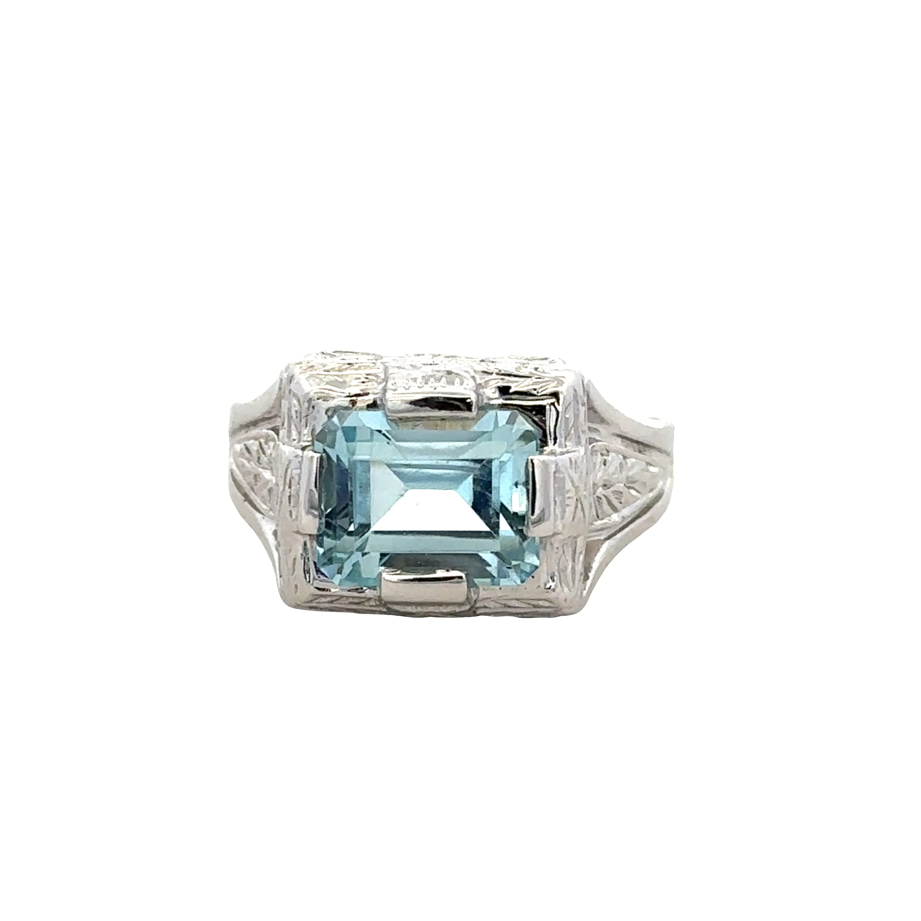 Vintage 14k White Gold Aquamarine Ring – Size 9