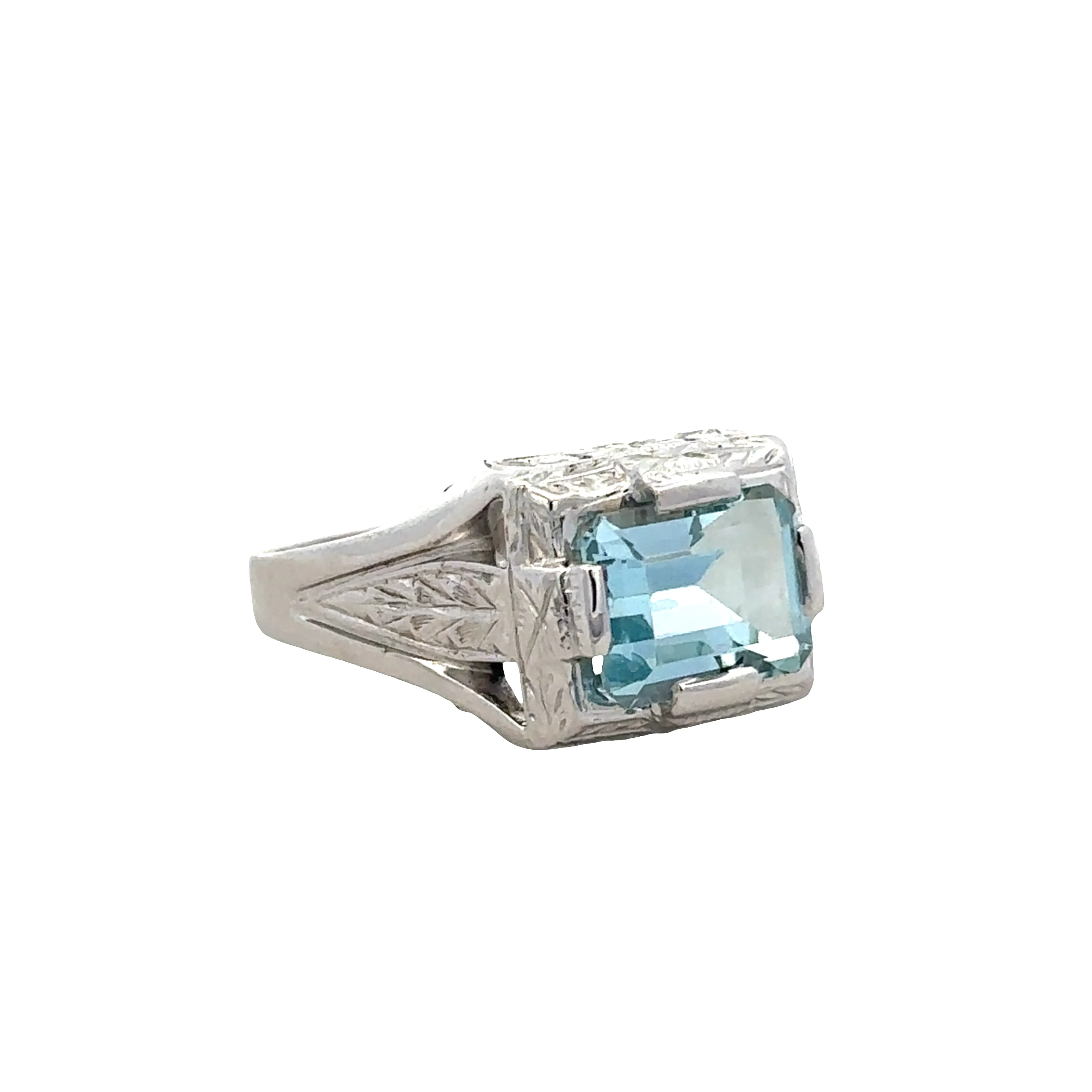 Vintage 14k White Gold Aquamarine Ring – Size 9 - Image 2
